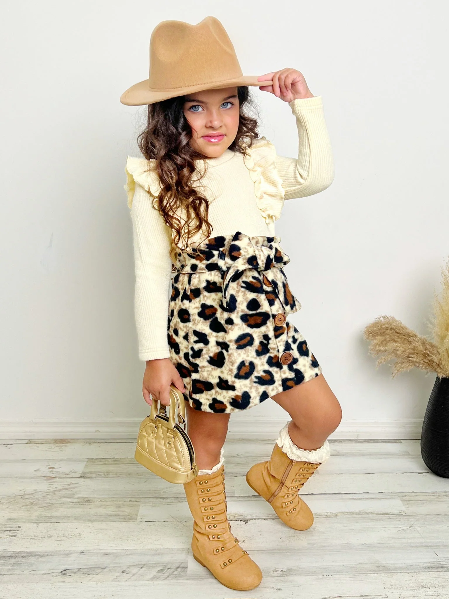 Purrfectly Chic Top and Leopard Print Skirt Set - Image 5