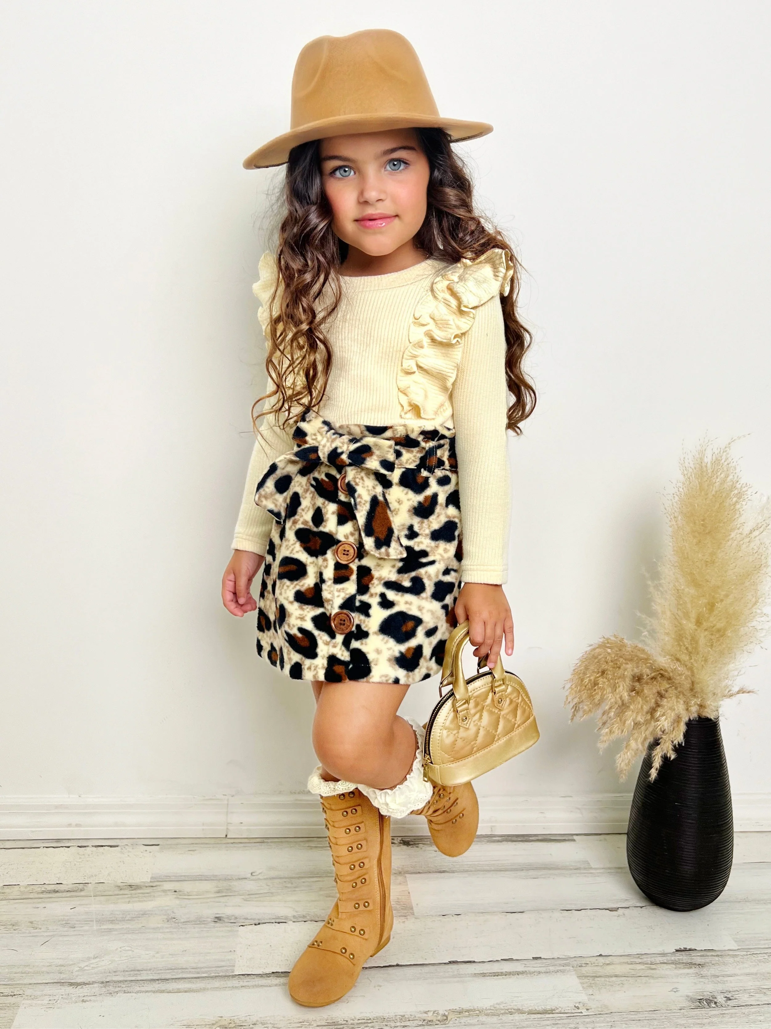 Purrfectly Chic Top and Leopard Print Skirt Set - Image 7