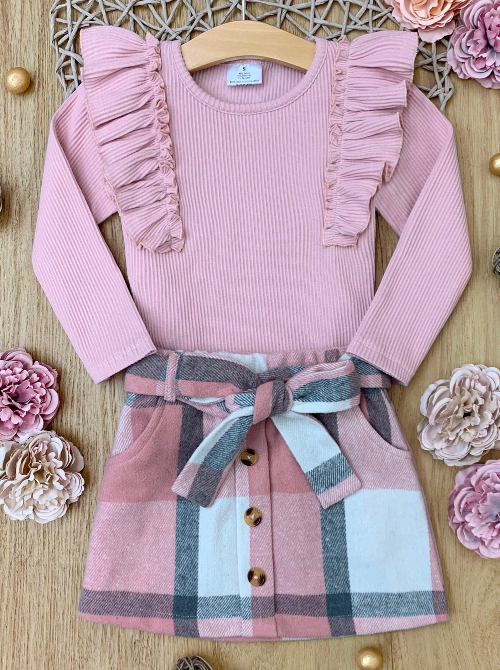 My Fave Girl Pink Ruffled Top and Brushed Fleece Skirt Set - Image 4