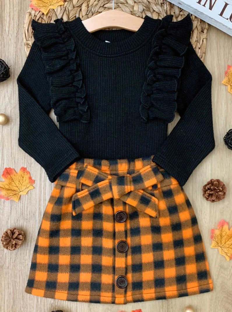 Feels Like Fall Ruffled Top and Checkered Skirt Set - Image 2