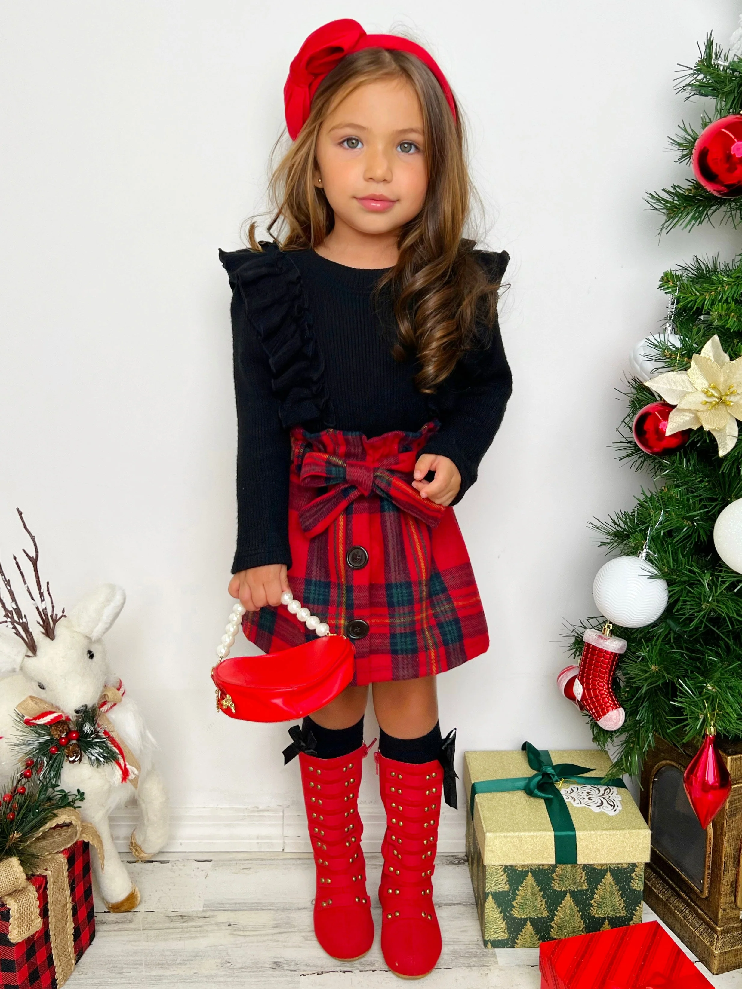 Feels Like Fall Ruffled Top and Plaid Skirt Set - Image 2