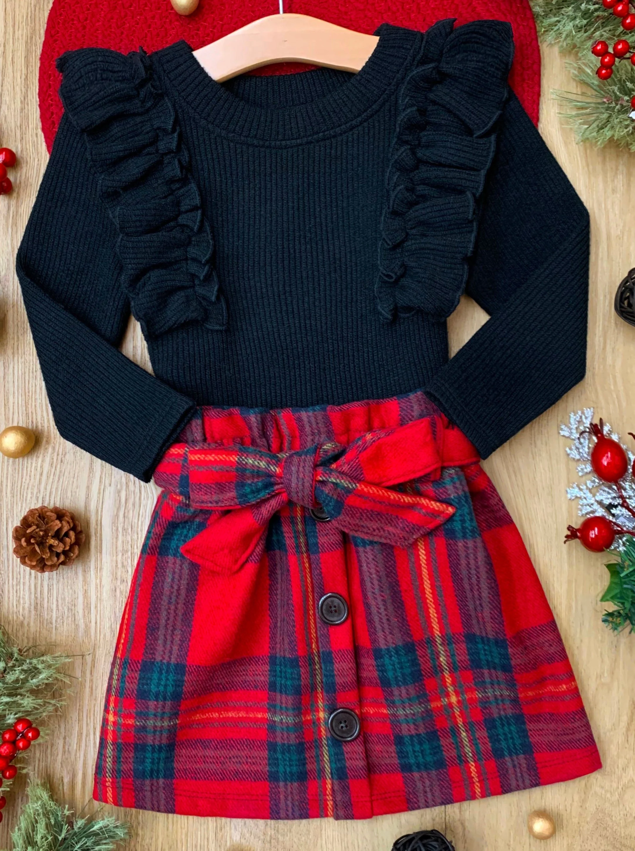 Feels Like Fall Ruffled Top and Plaid Skirt Set - Image 3