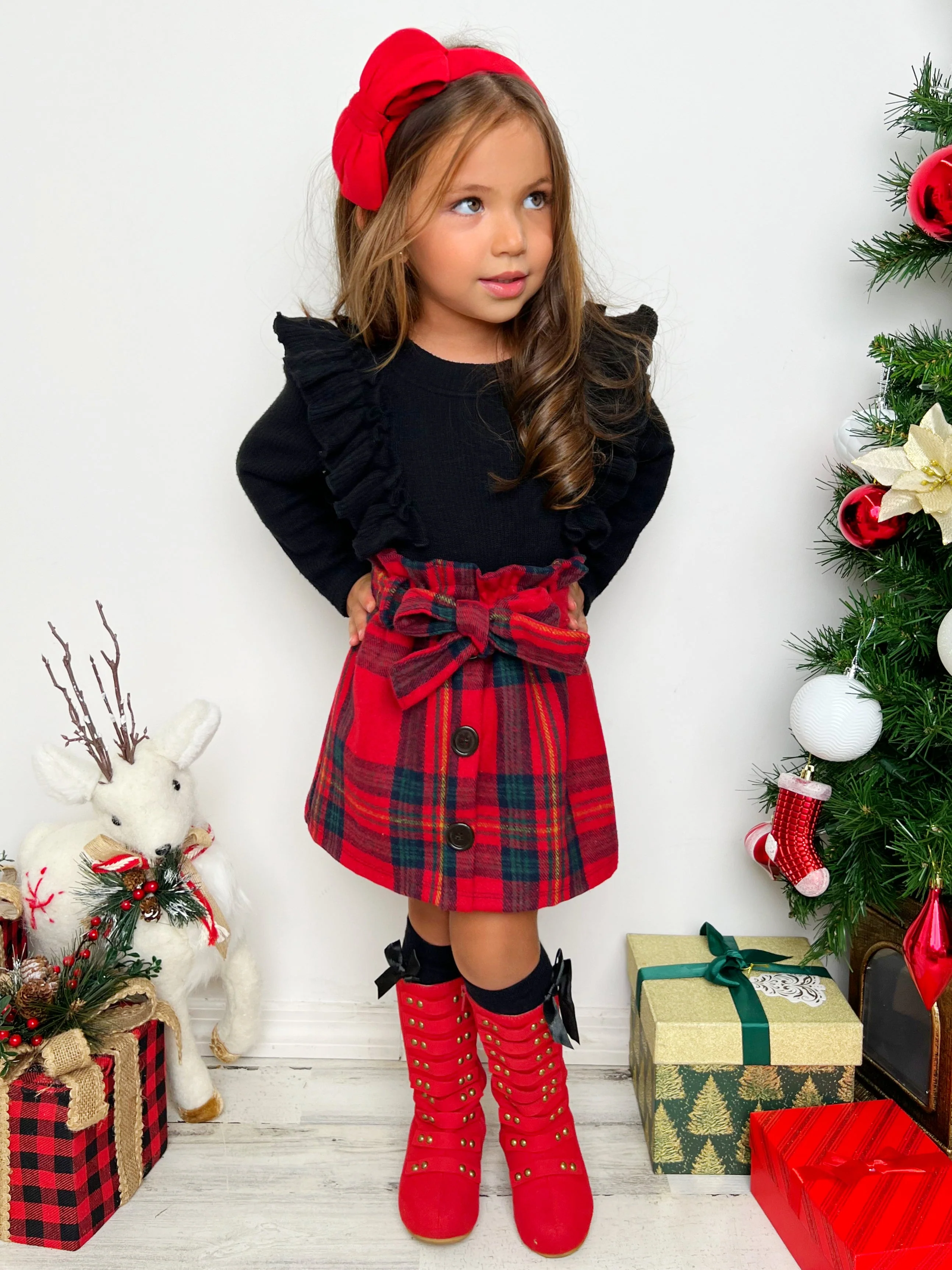 Feels Like Fall Ruffled Top and Plaid Skirt Set - Image 5