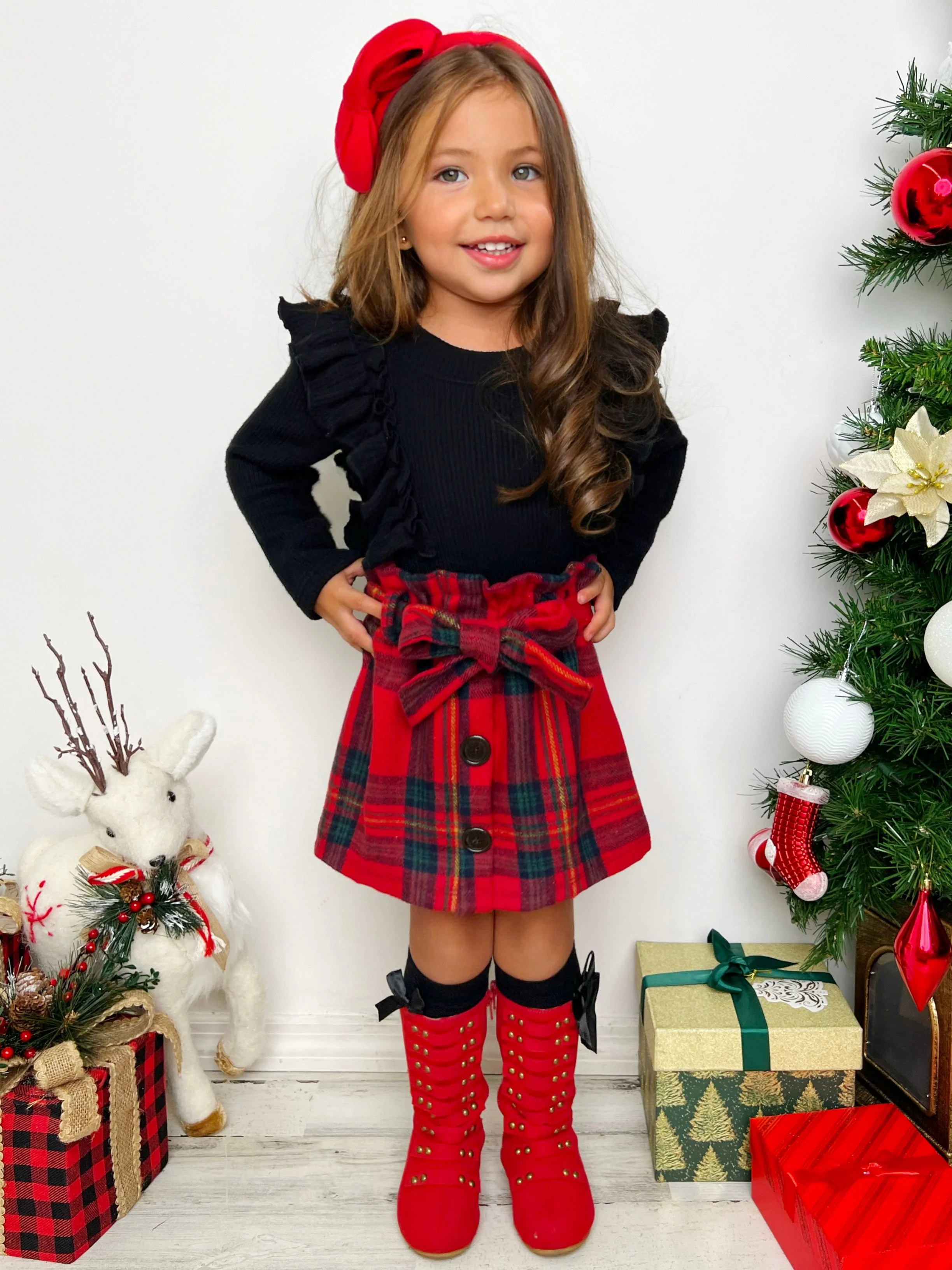 Feels Like Fall Ruffled Top and Plaid Skirt Set - Image 6