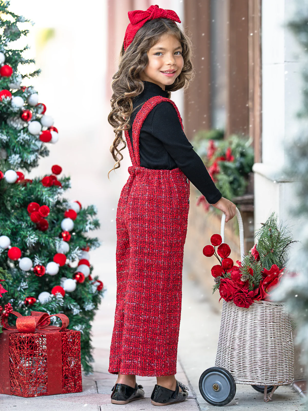 Cozy Couture Turtleneck Top and Flannel Overalls Set - Image 3