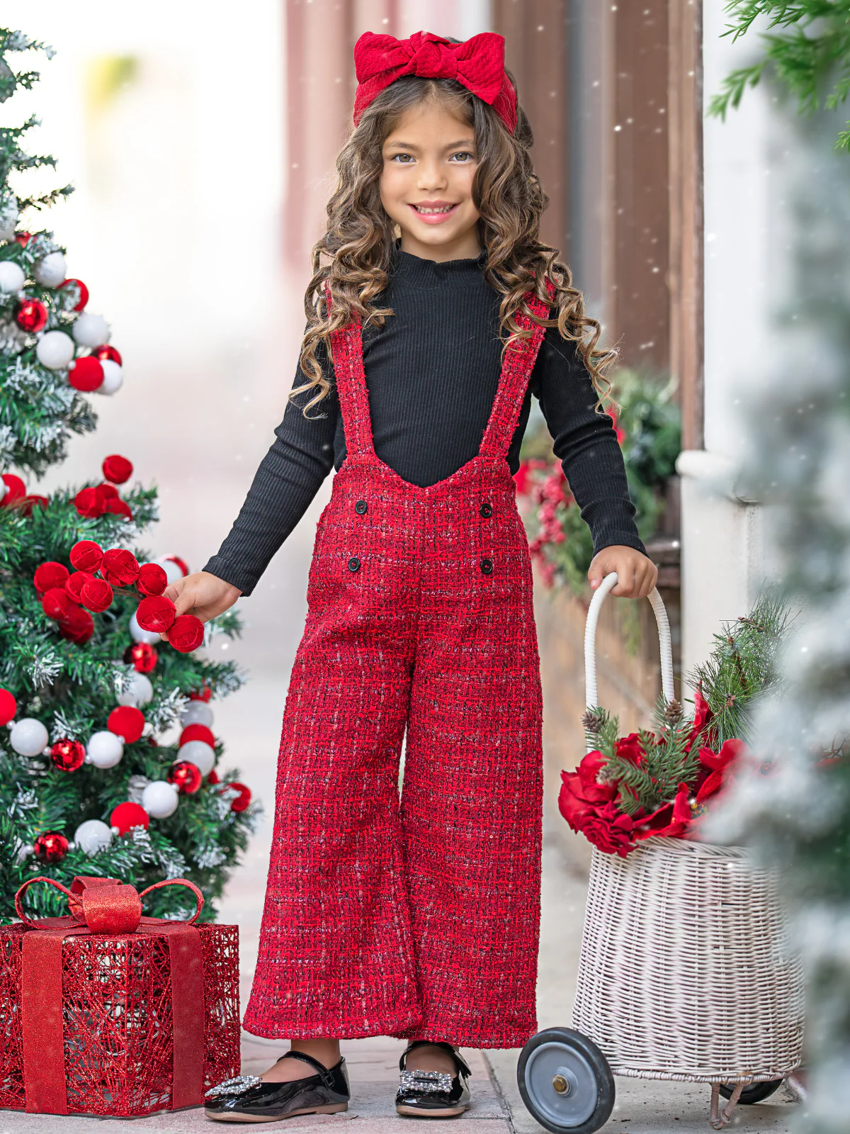 Cozy Couture Turtleneck Top and Flannel Overalls Set - Image 4