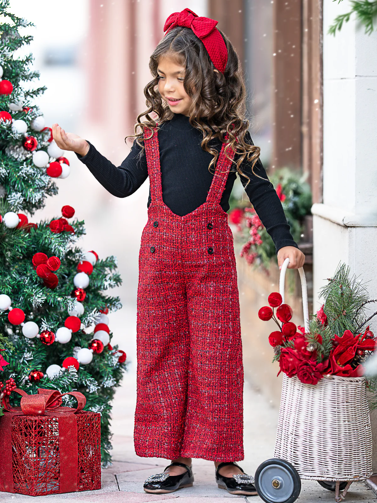 Cozy Couture Turtleneck Top and Flannel Overalls Set - Image 6