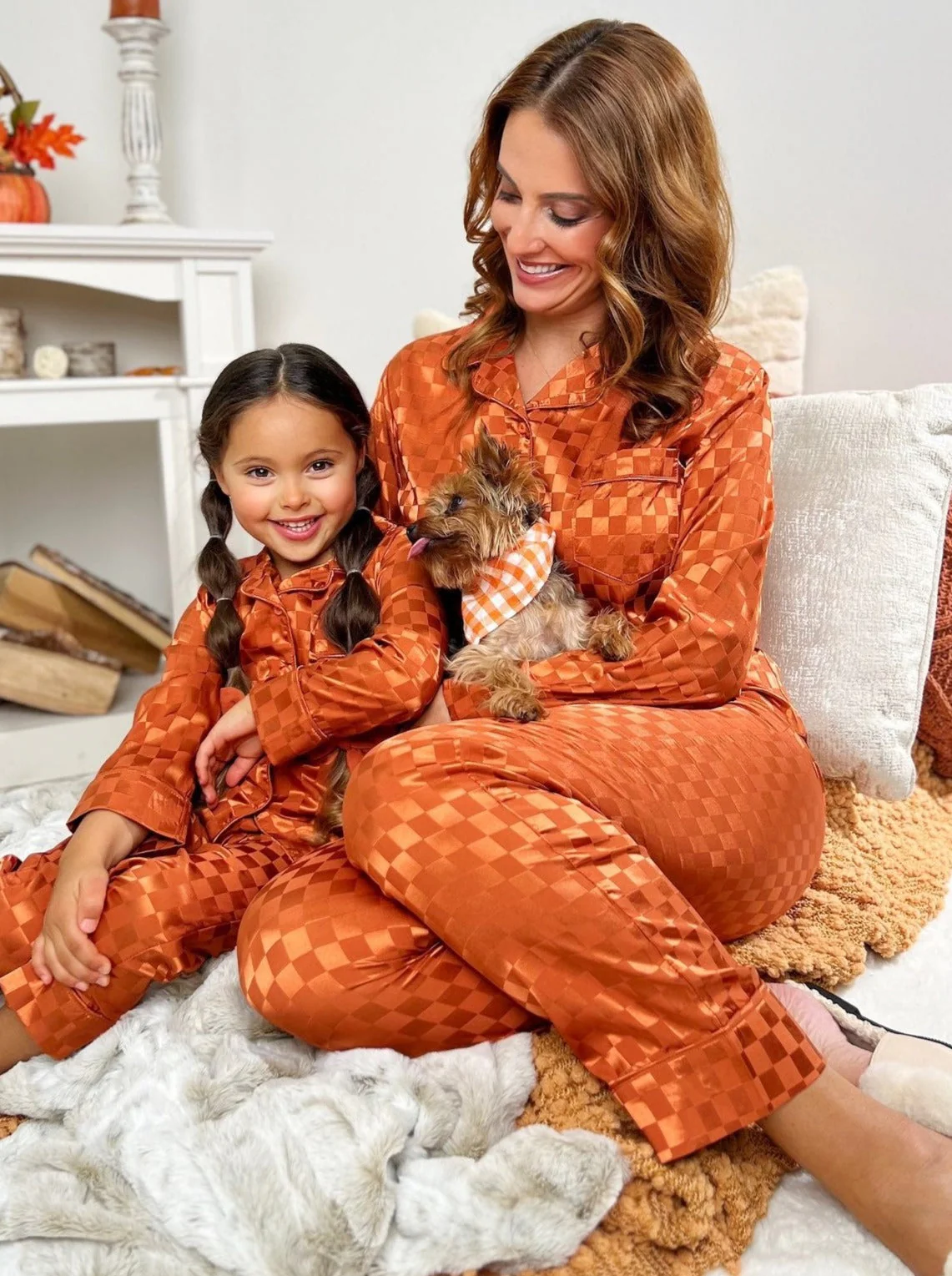 Mommy and Me Pumpkin Spice Checkered Silky Pajama Set - Image 4