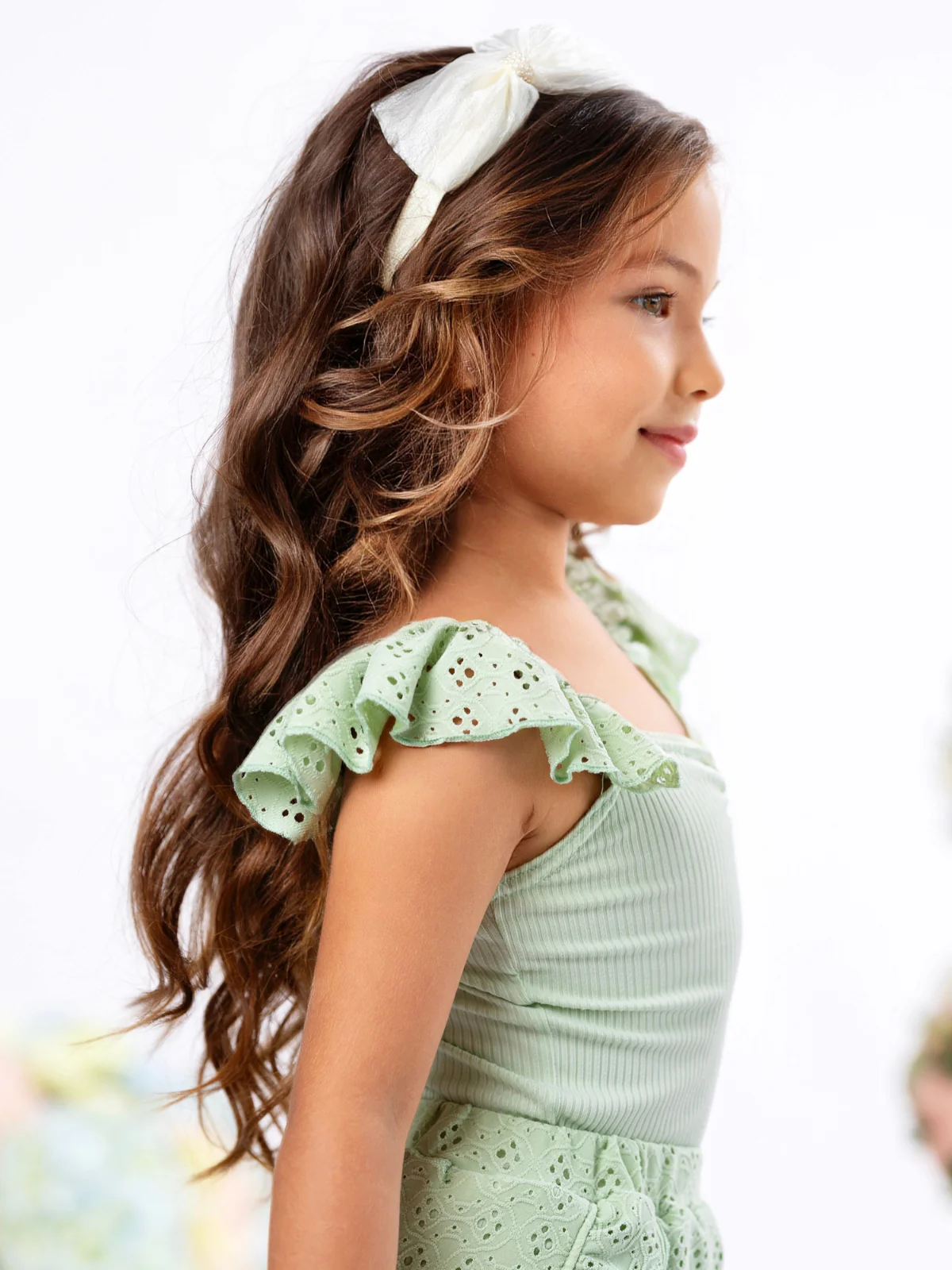 Sweet Breeze Sage Eyelet Ruffle Short Set - Image 6