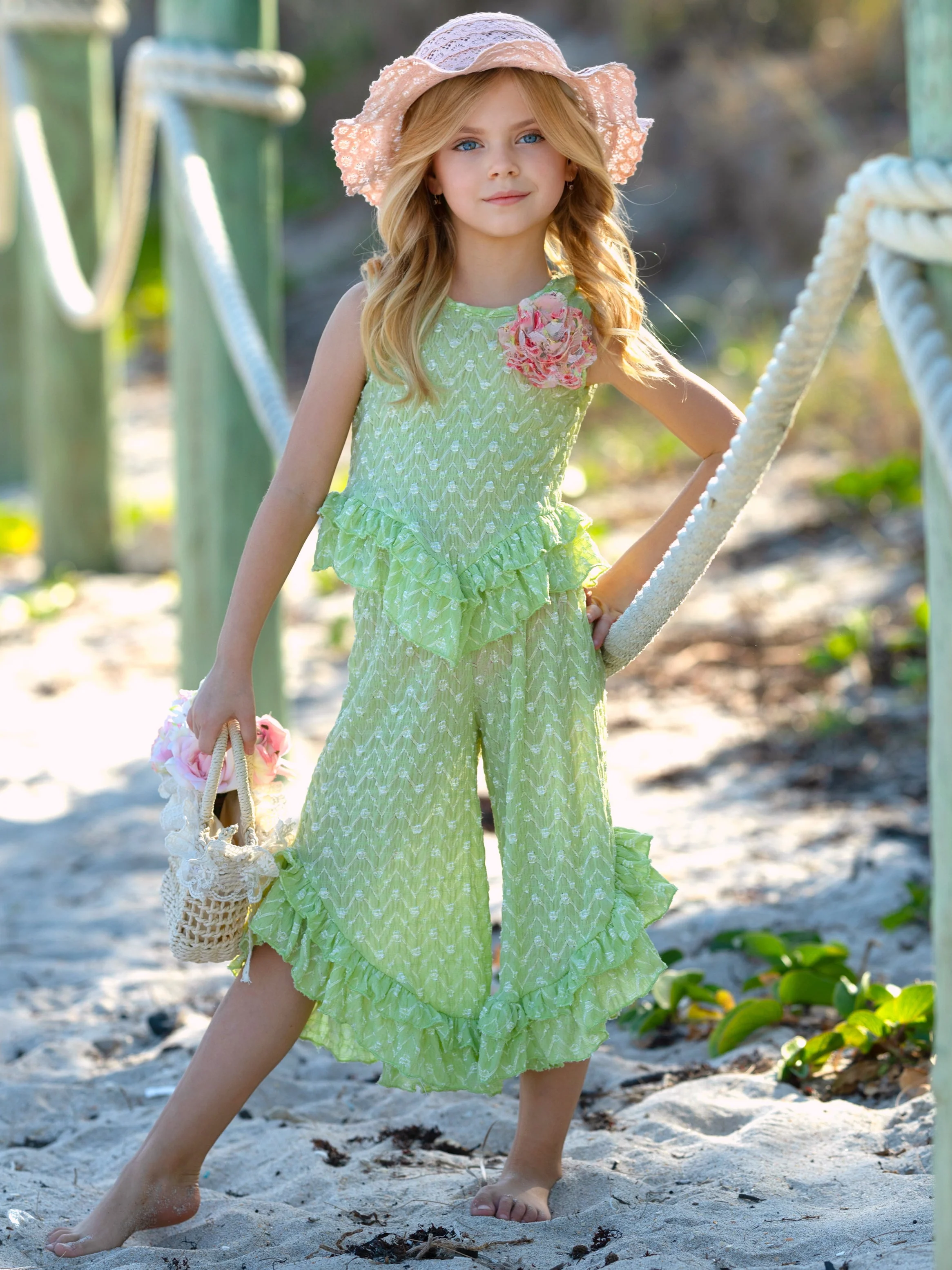 Sage Oasis Lace Top and Ruffle Pants Set - Image 2