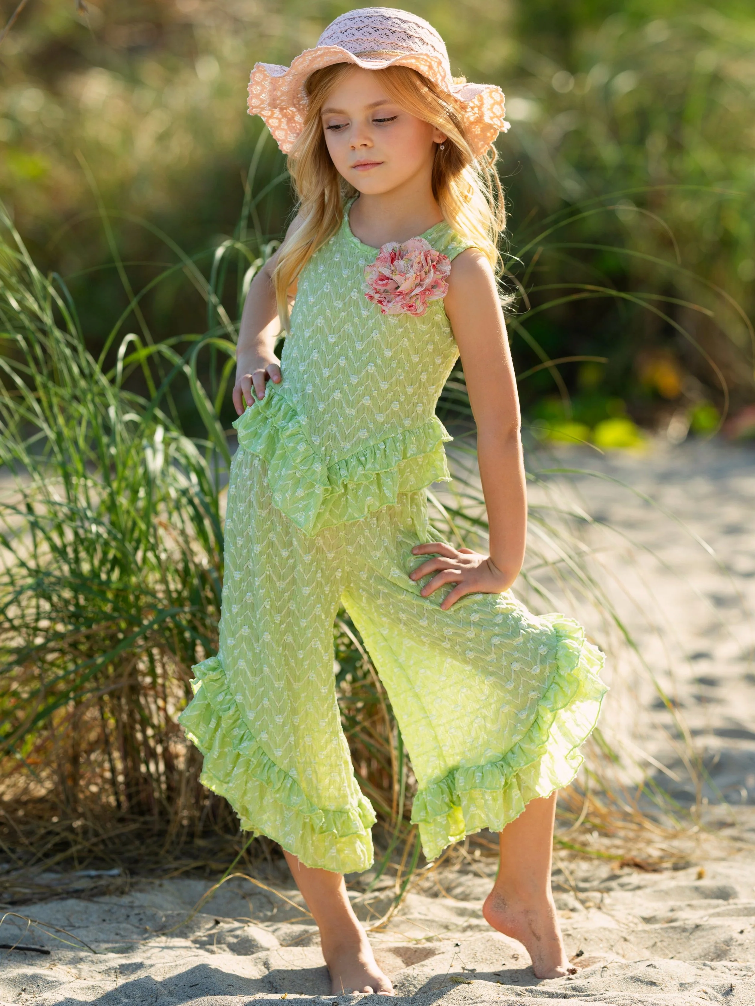 Sage Oasis Lace Top and Ruffle Pants Set - Image 3