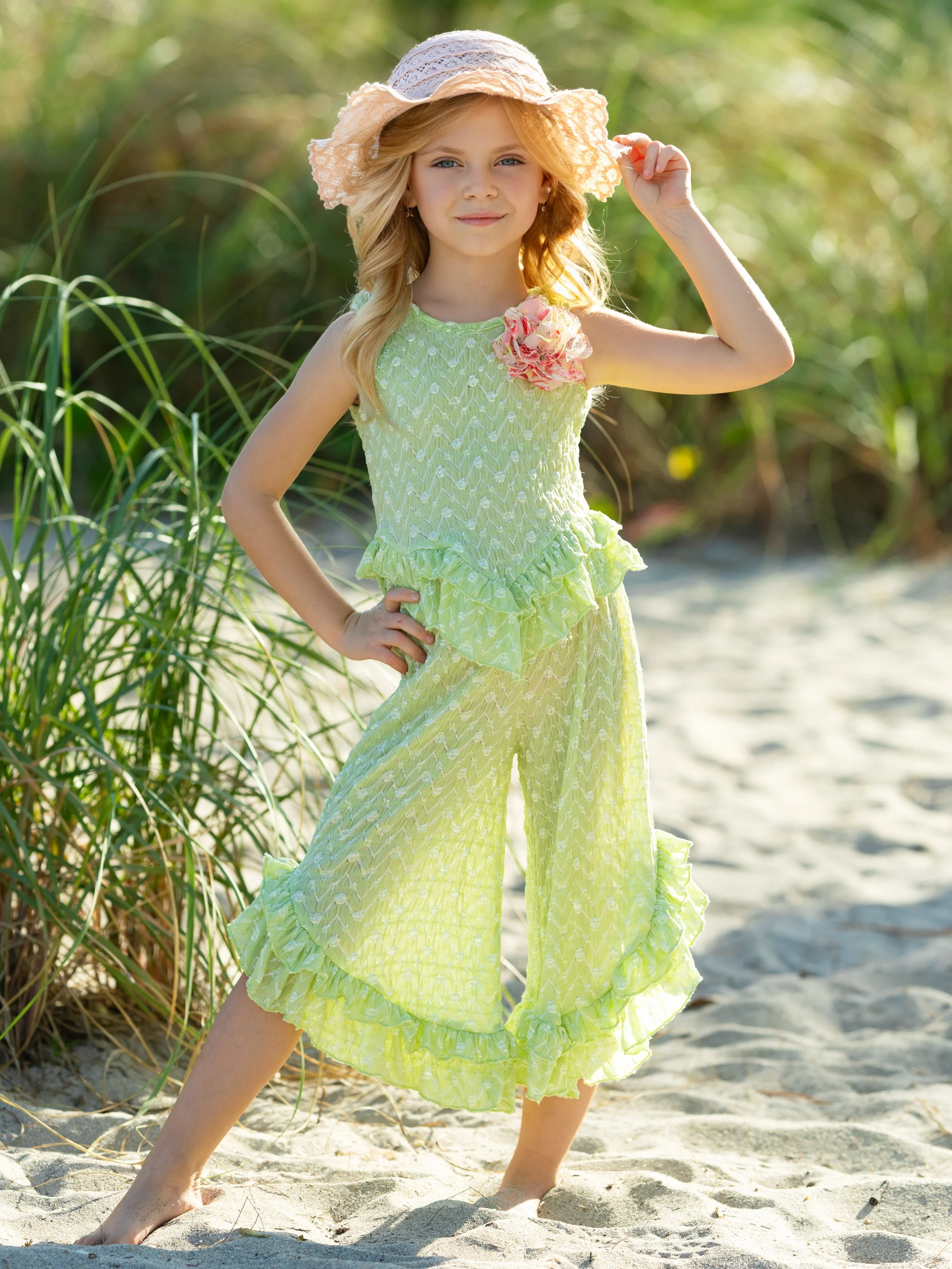 Sage Oasis Lace Top and Ruffle Pants Set - Image 4