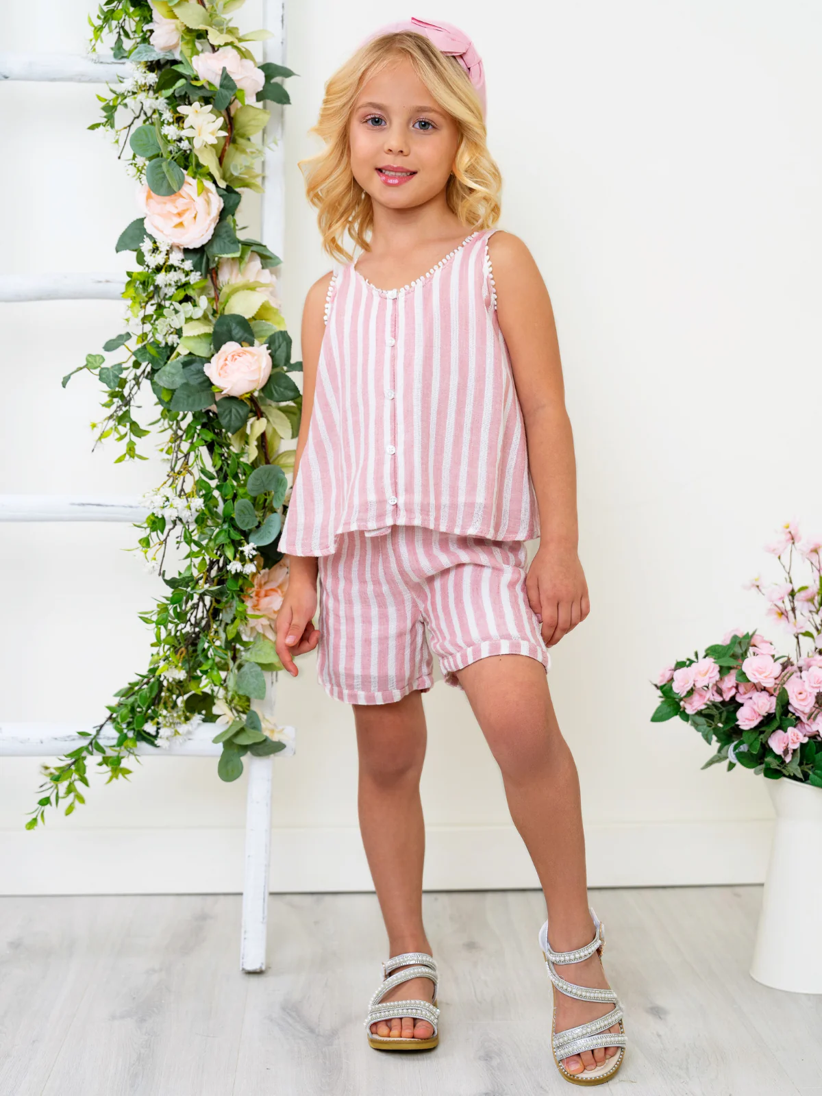 Sandy Stripes Cotton Sleeveless Top and Short Set - Image 3