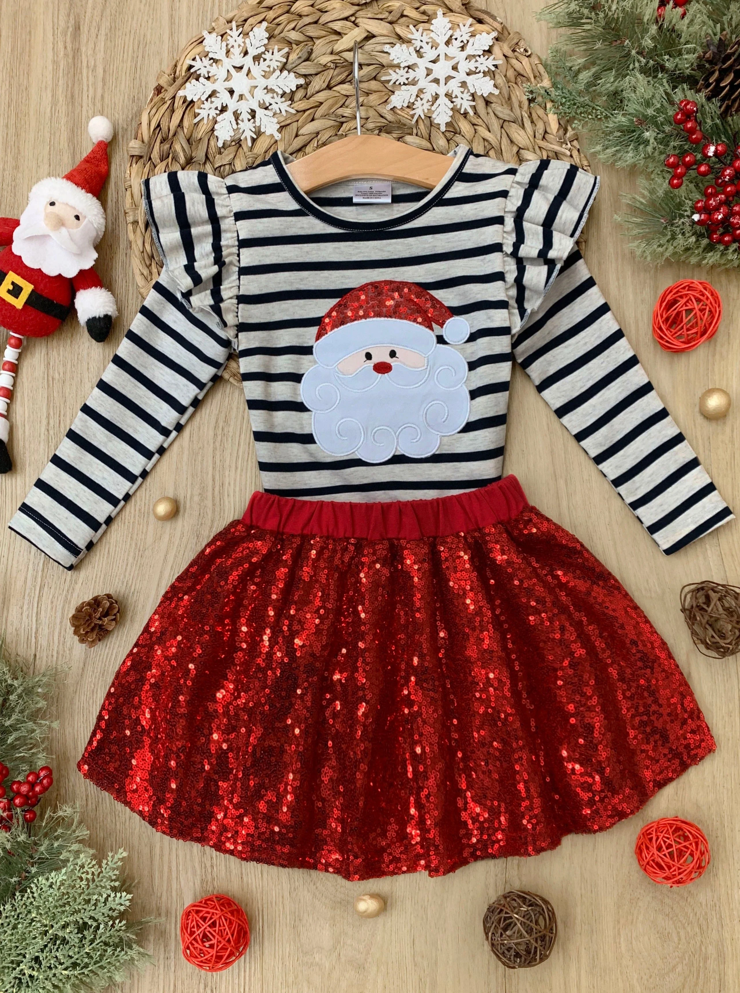 Sparkle Santa and Stripes Sequin Skirt Set - Image 3