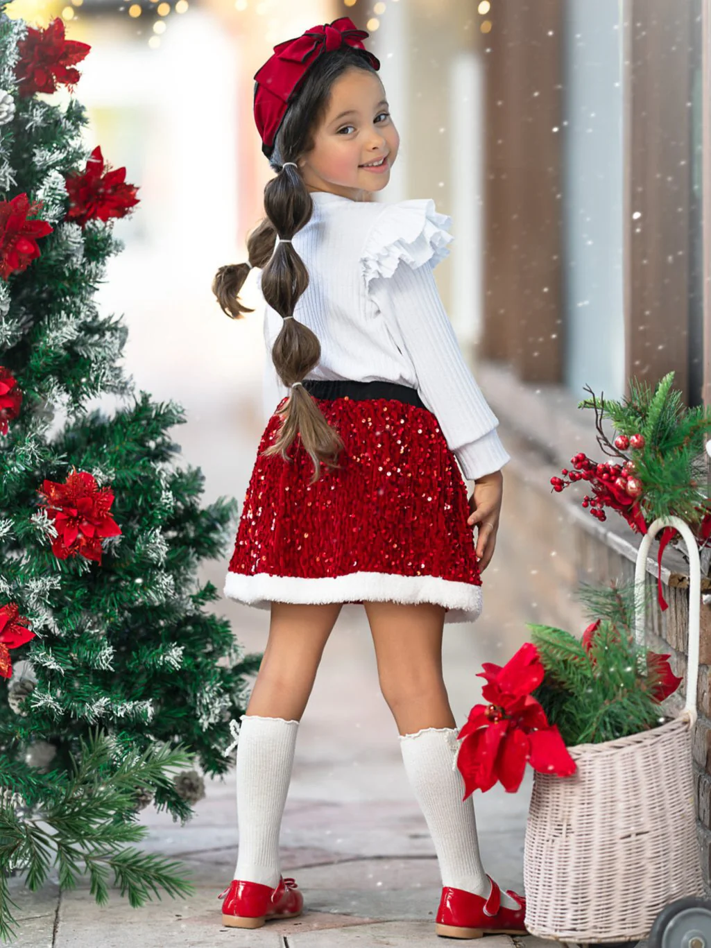 Santa Baby Ruffled Top and Sequin Skirt Set - Image 3