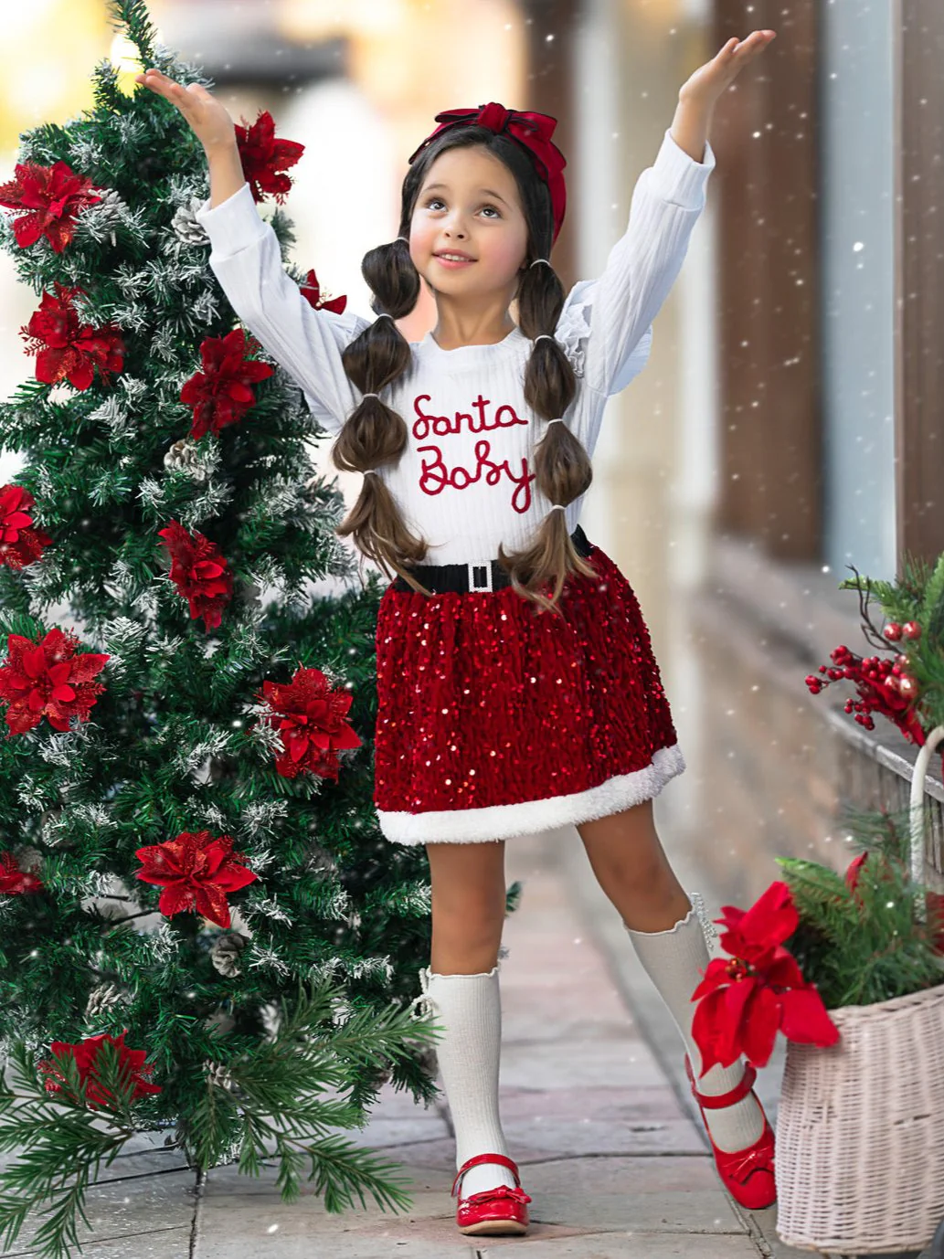 Santa Baby Ruffled Top and Sequin Skirt Set - Image 5