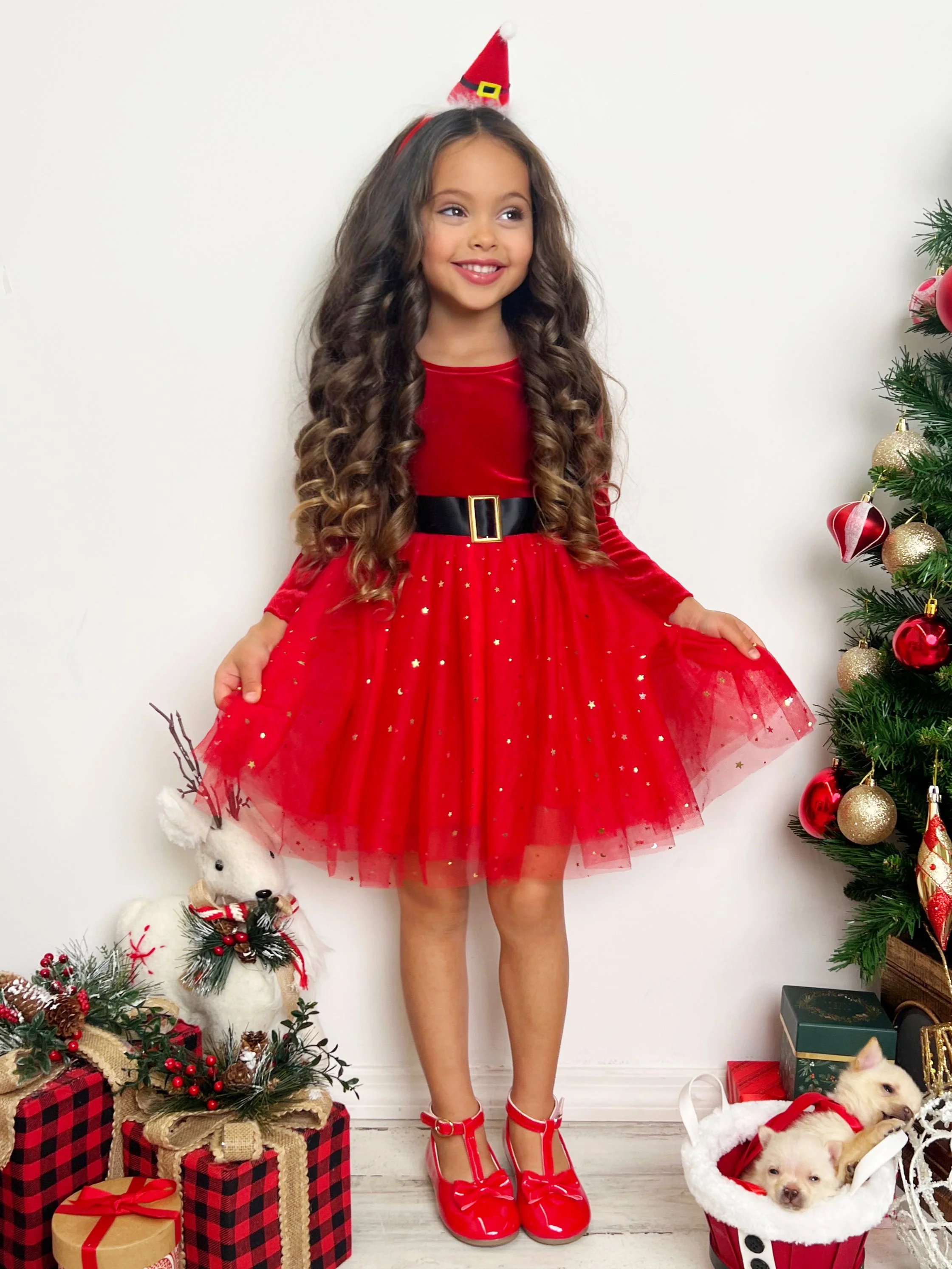 Santa's Little Sweetheart Velvet Christmas Dress - Image 2