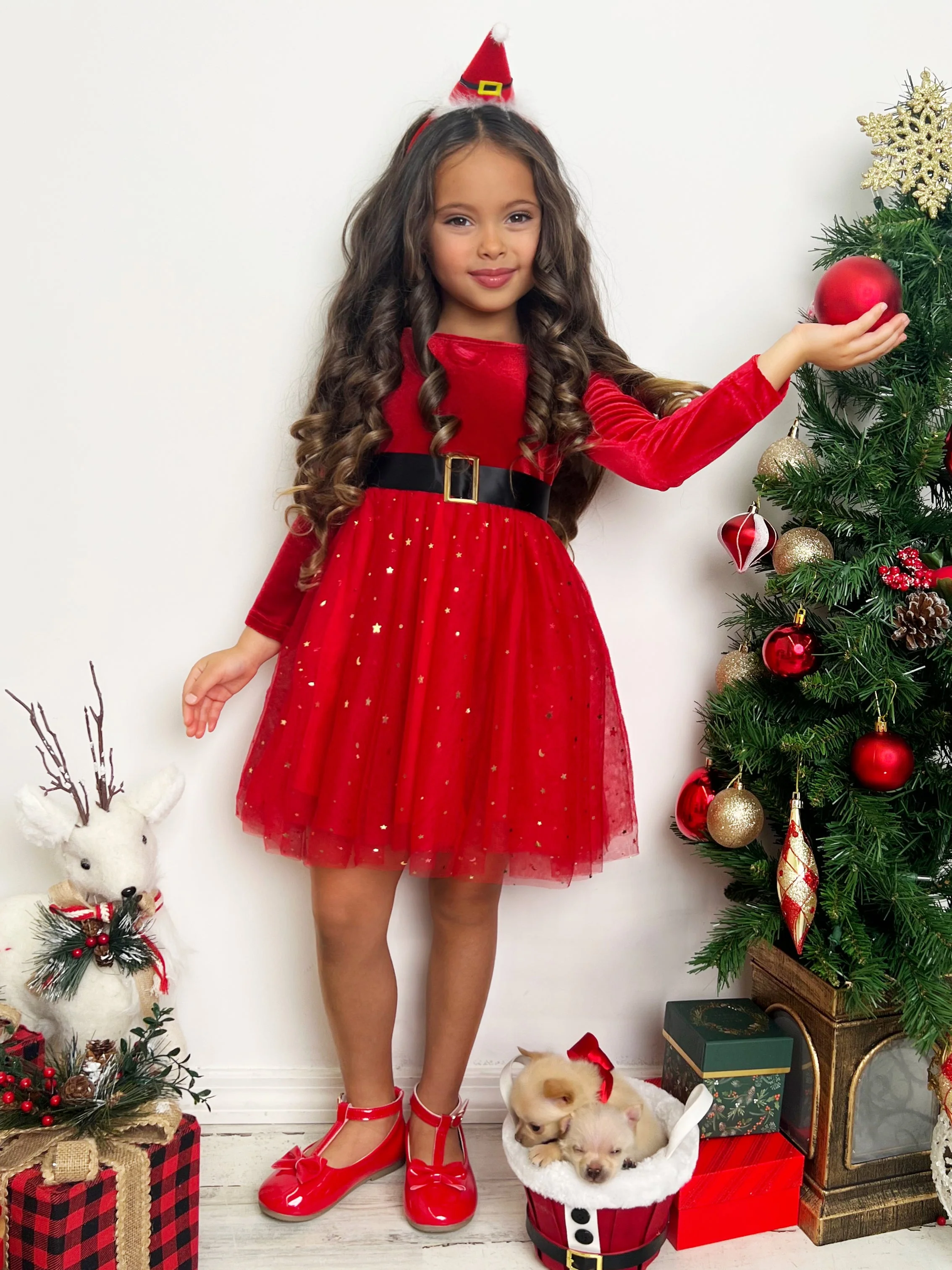 Santa's Little Sweetheart Velvet Christmas Dress - Image 3