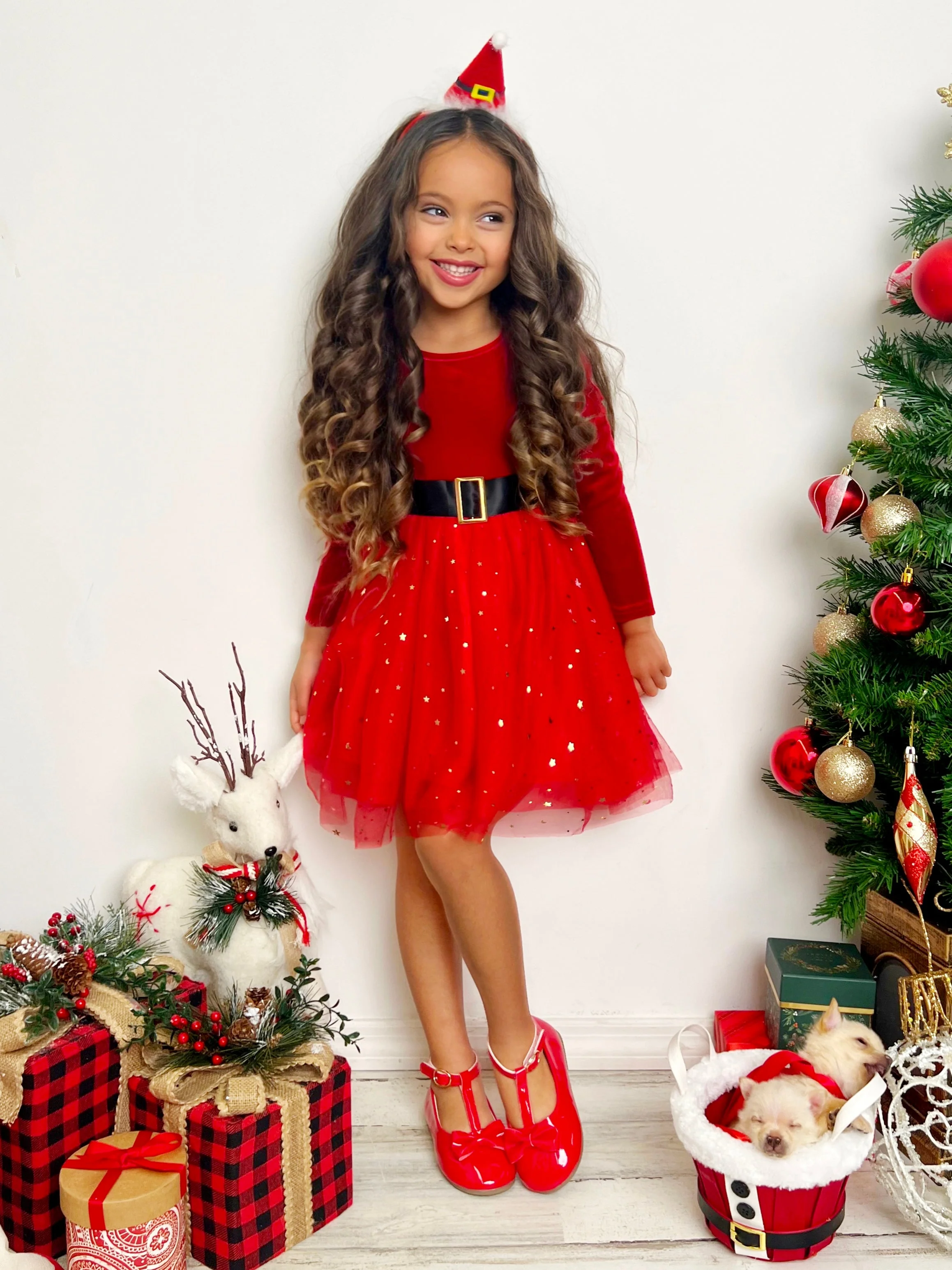 Santa's Little Sweetheart Velvet Christmas Dress - Image 5