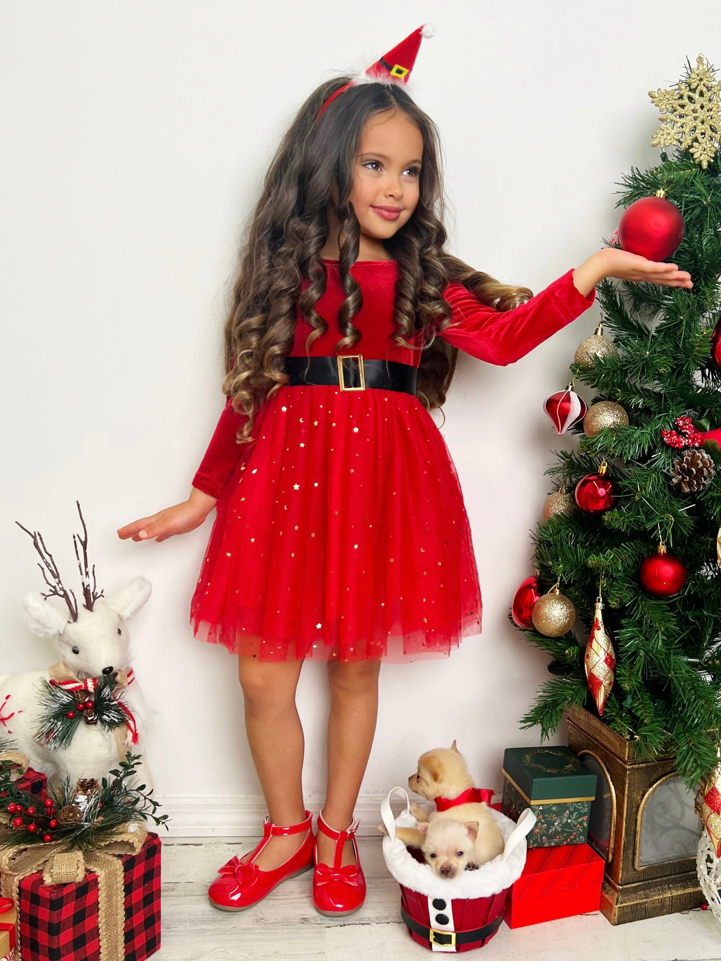 Santa's Little Sweetheart Velvet Christmas Dress - Image 7