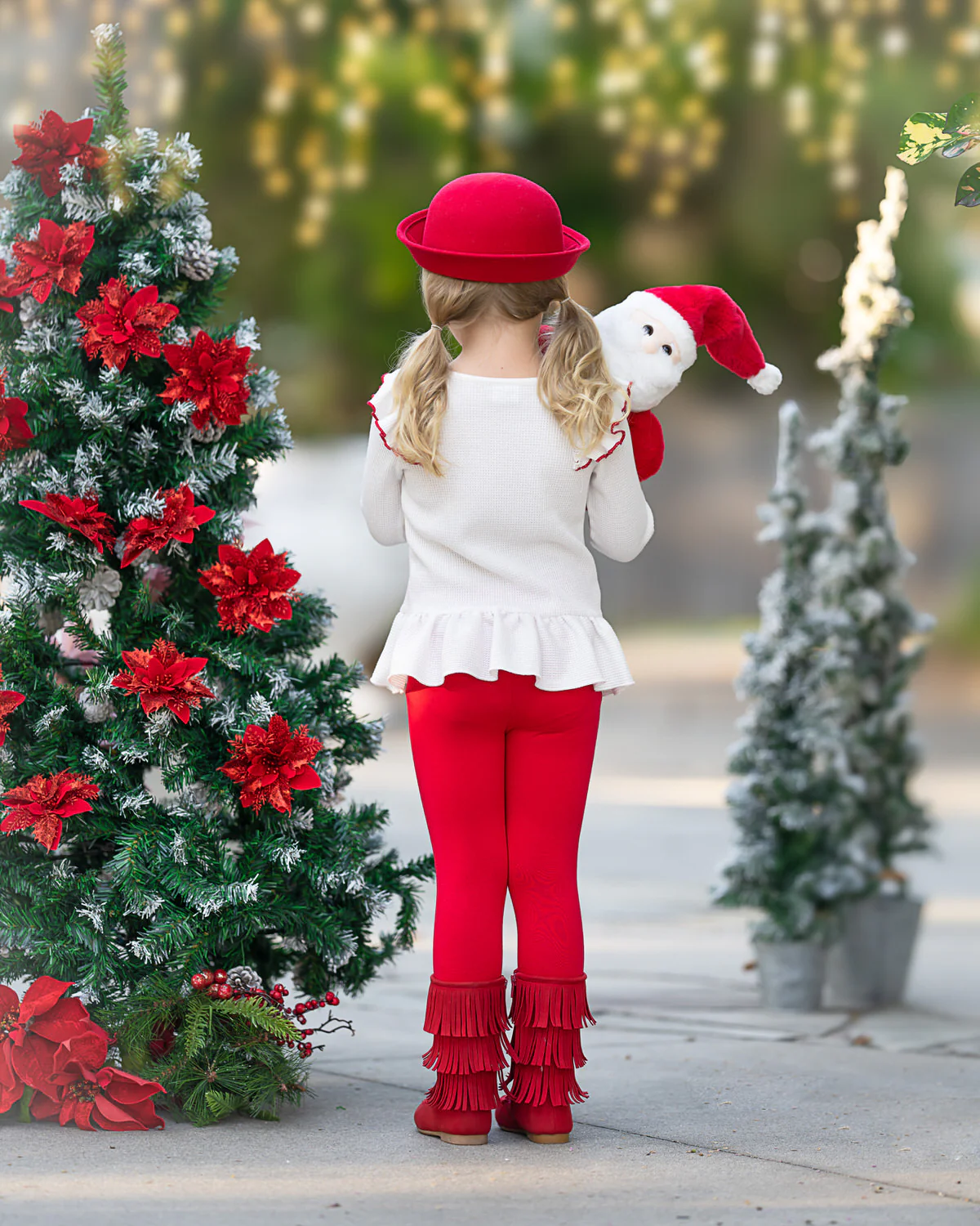 Santa Embroidered Ruffle Top and Legging Christmas Set - Image 3