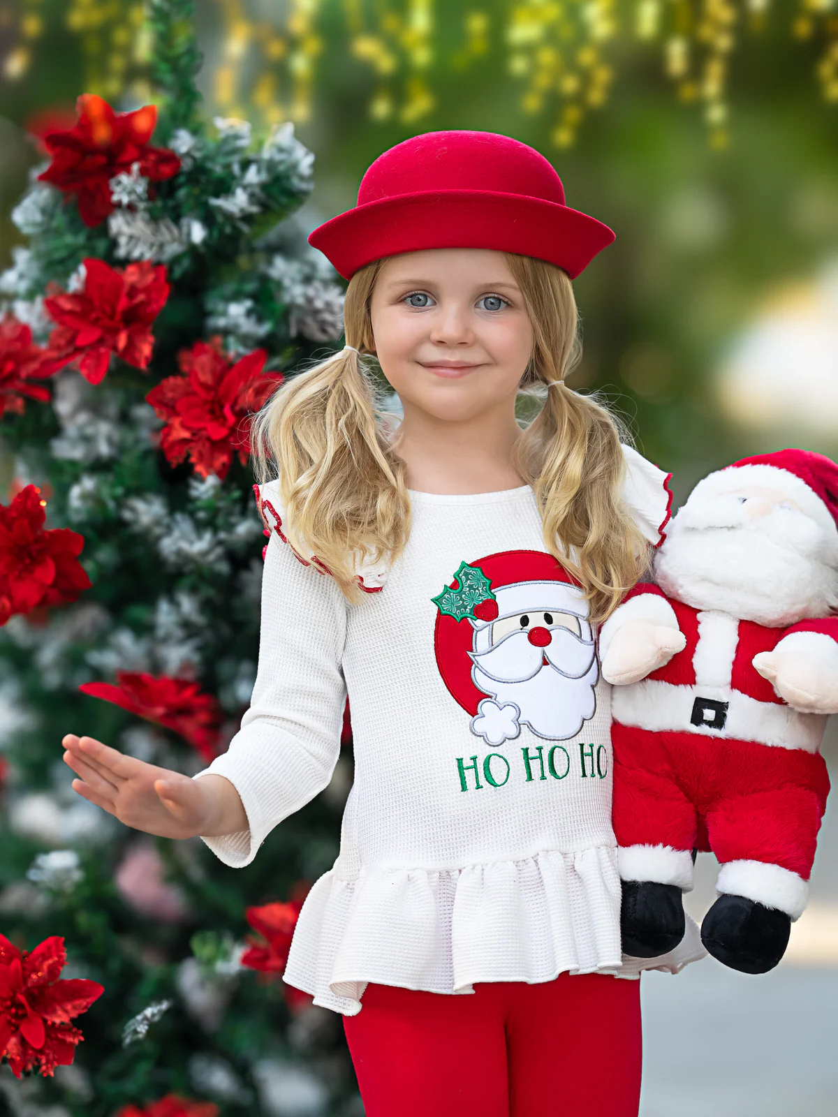 Santa Embroidered Ruffle Top and Legging Christmas Set - Image 5
