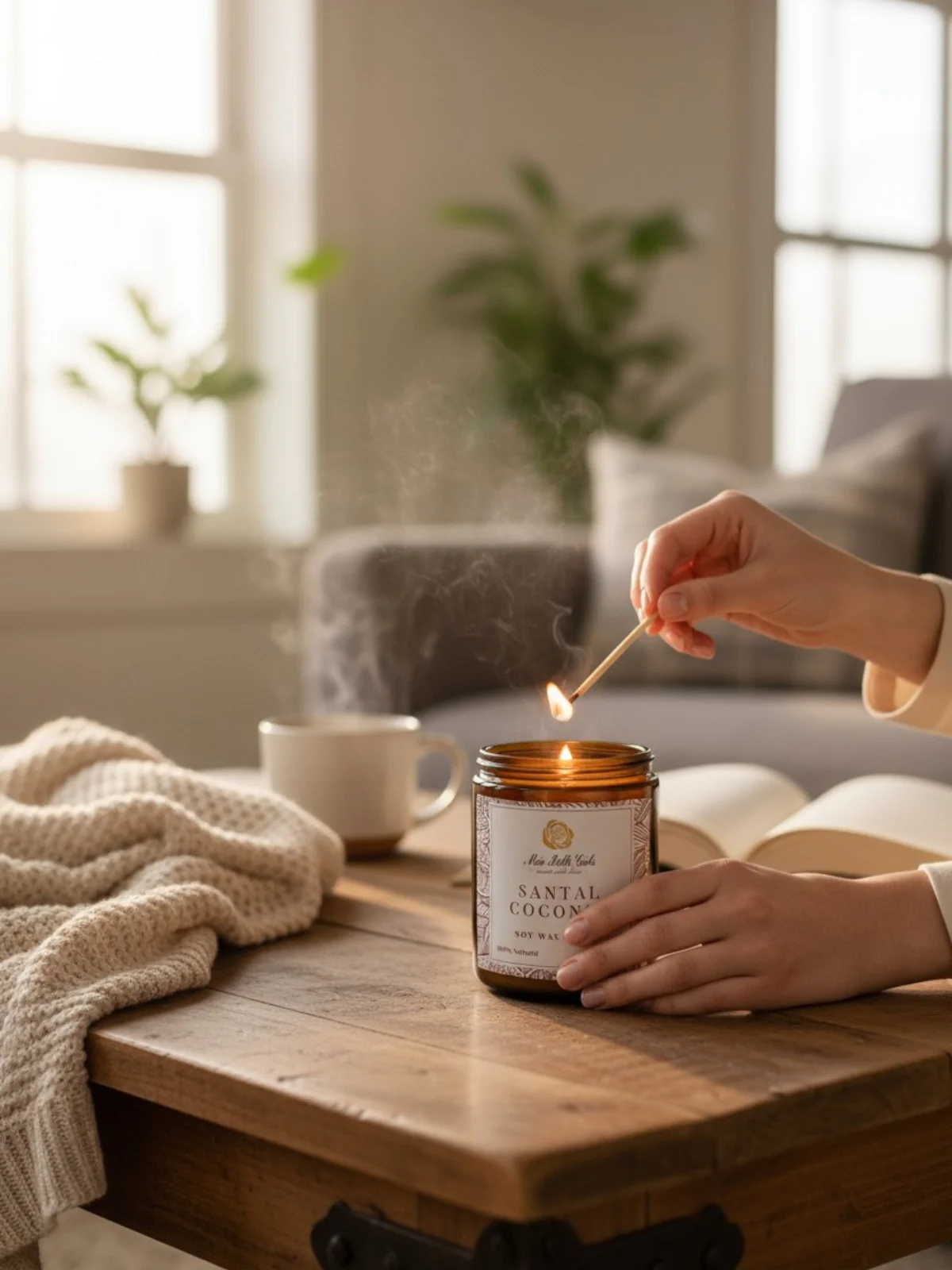 Santal and Coconut Handcrafted Natural Soy Wax Candle - Image 4