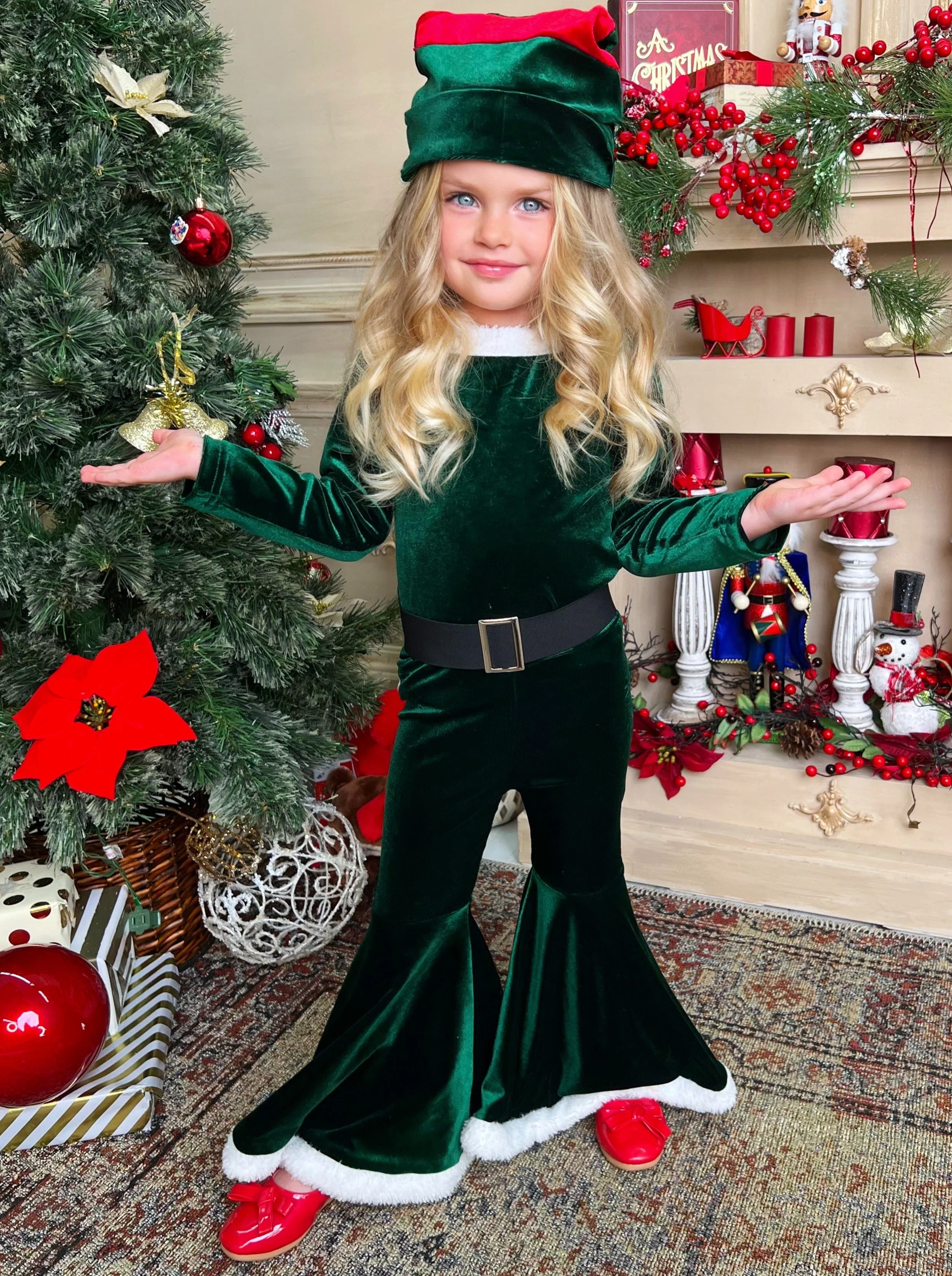 Santa's Little Helper Velvet Bell Bottom Set - Image 2