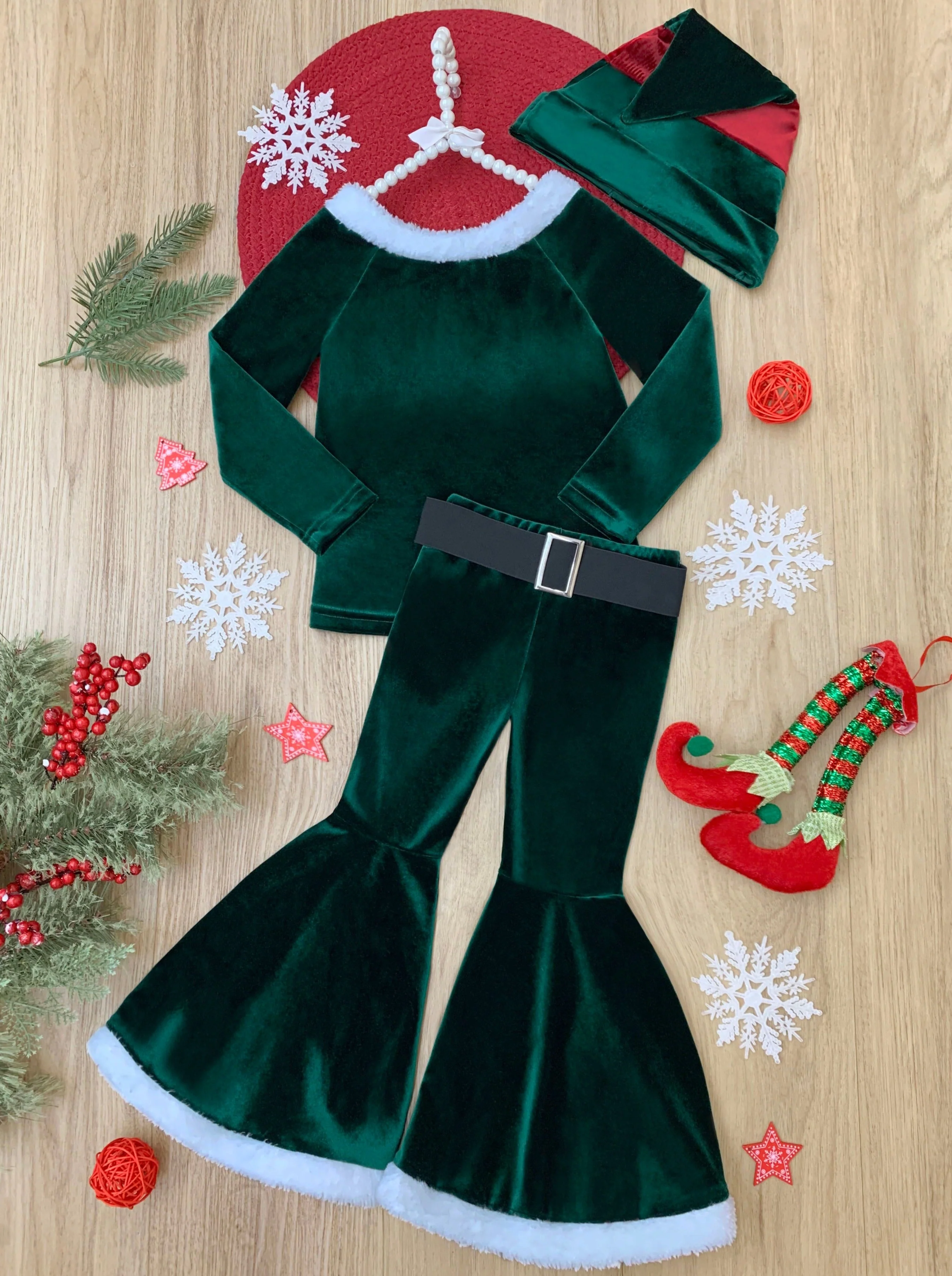 Santa's Little Helper Velvet Bell Bottom Set - Image 4