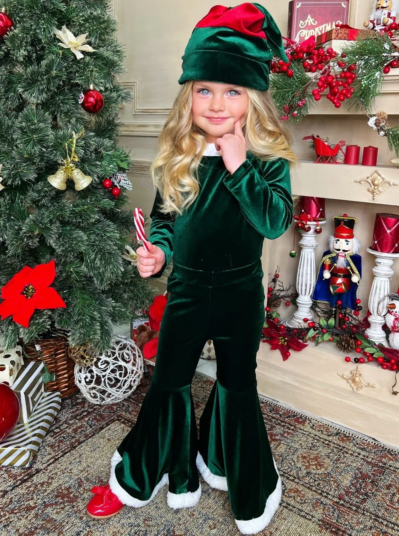 Santa's Little Helper Velvet Bell Bottom Set - Image 6