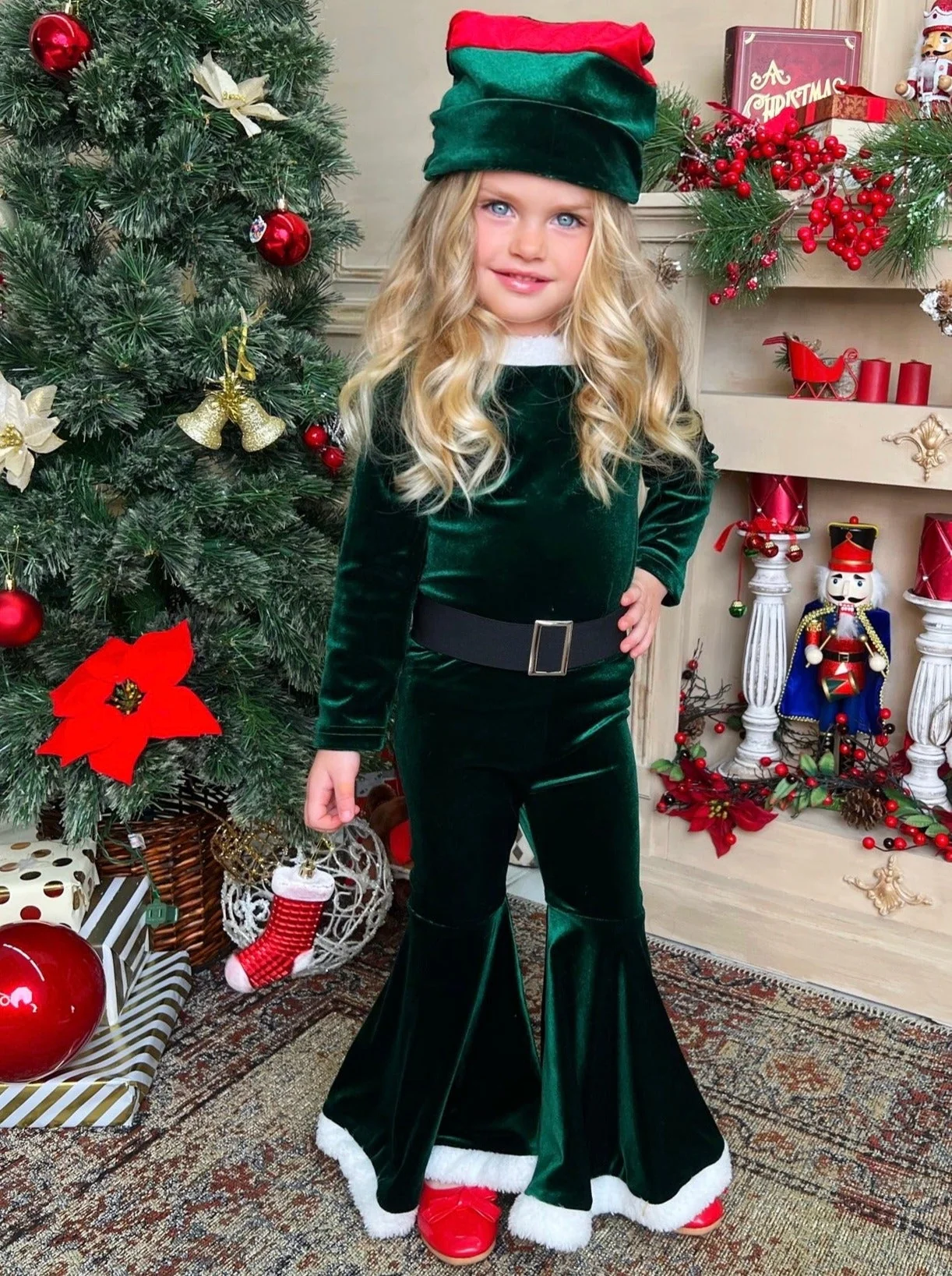 Santa's Little Helper Velvet Bell Bottom Set - Image 7
