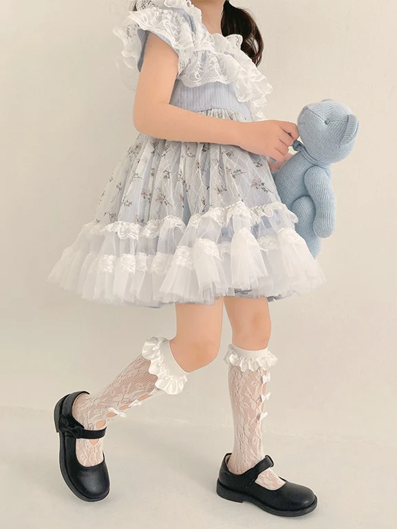 Satin Lace Jacquard Bow Socks - Image 3