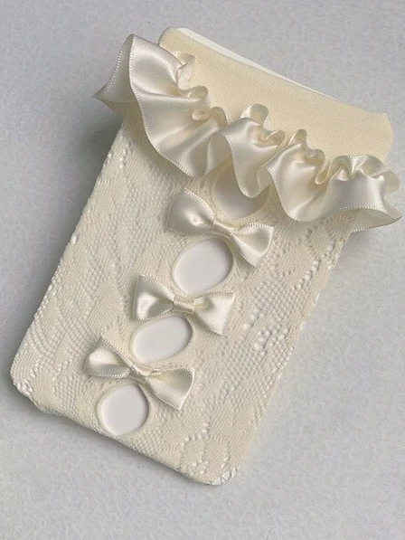 Satin Lace Jacquard Bow Socks - Image 5
