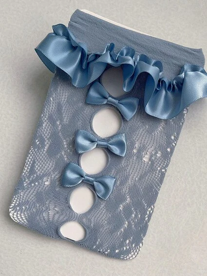 Satin Lace Jacquard Bow Socks - Image 6