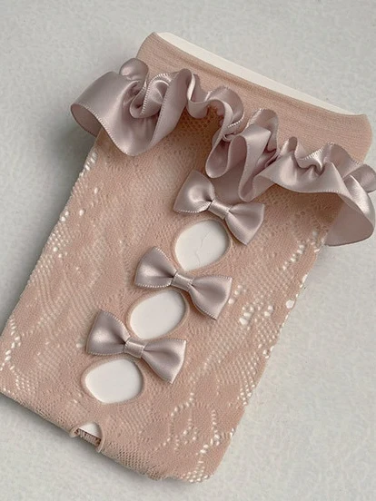 Satin Lace Jacquard Bow Socks - Image 7