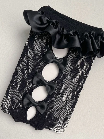 Satin Lace Jacquard Bow Socks - Image 8