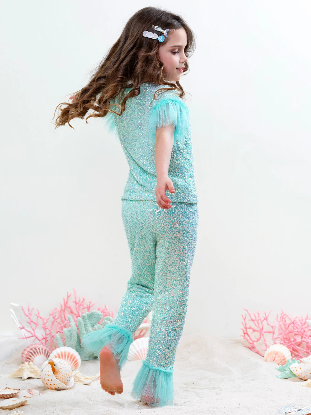 Seafoam Sparkle Top and Ruffle Pant Set - Image 6
