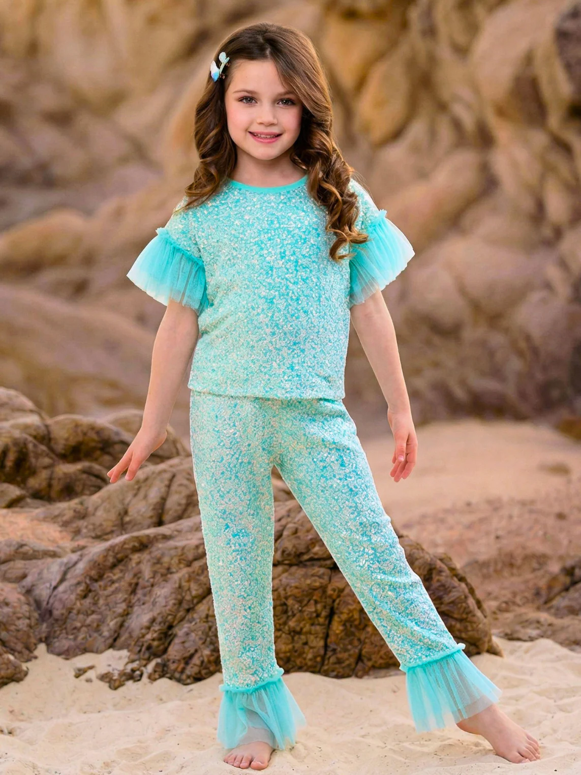 Seafoam Sparkle Top and Ruffle Pant Set - Image 7