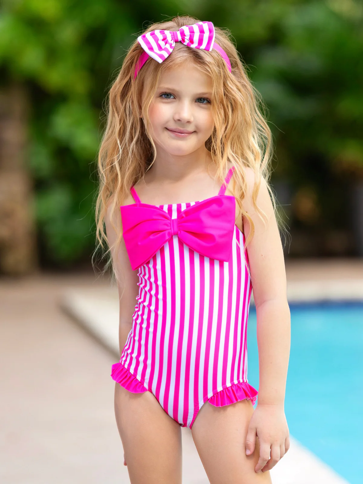 Seaside Stripes Pink Bow One-Piece Swimsuit - Image 5