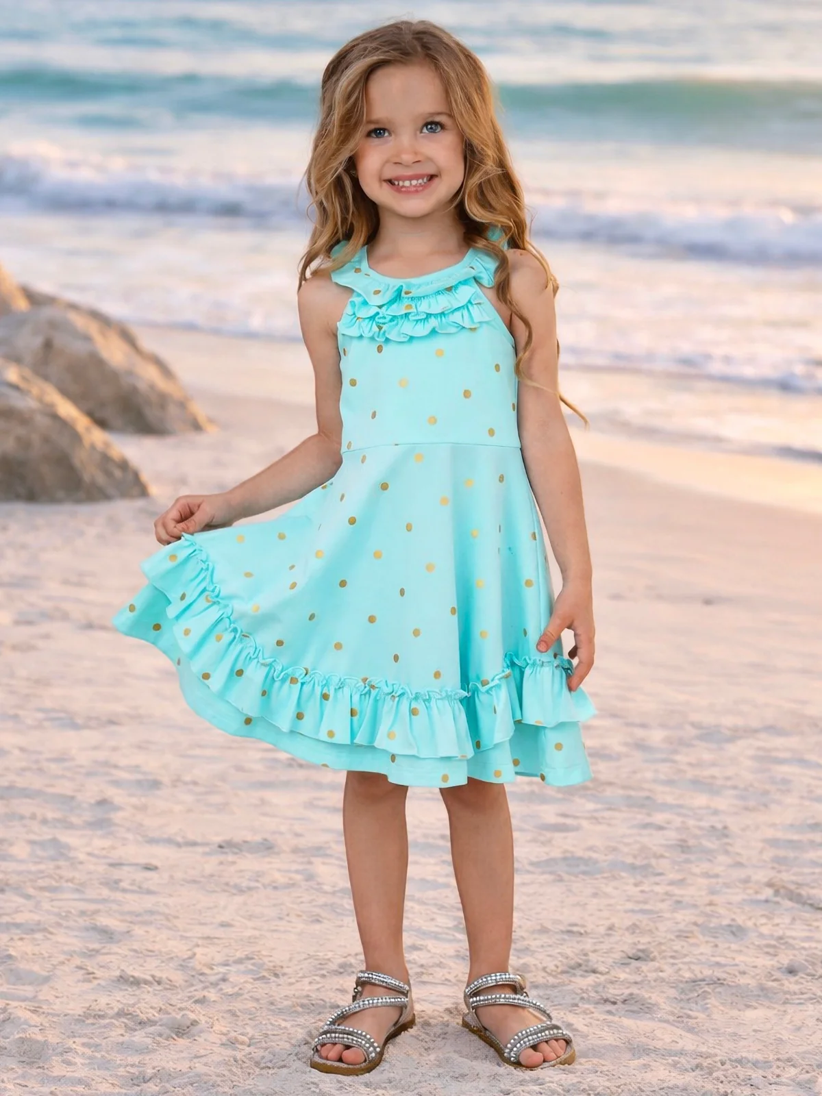 Seaside Polka Dot Sleeveless Cotton Dress - Image 3