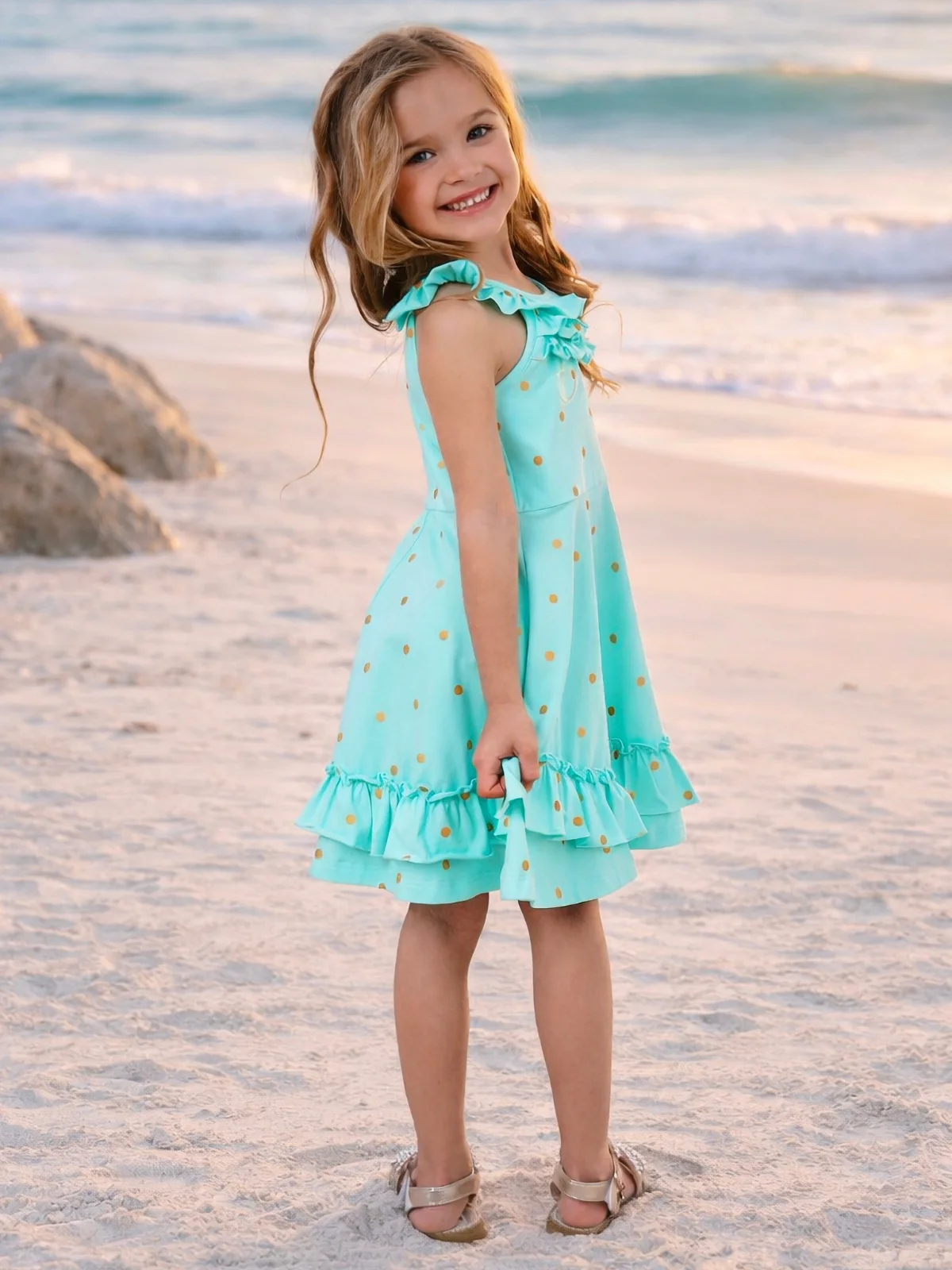 Seaside Polka Dot Sleeveless Cotton Dress - Image 5