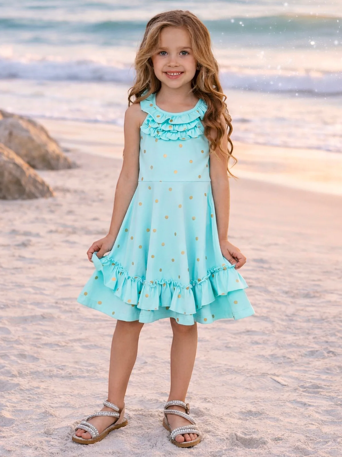 Seaside Polka Dot Sleeveless Cotton Dress - Image 6