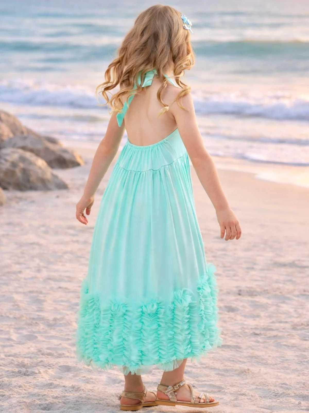 Mermaid Muse Aqua Cotton High-Lo Maxi Dress - Image 2
