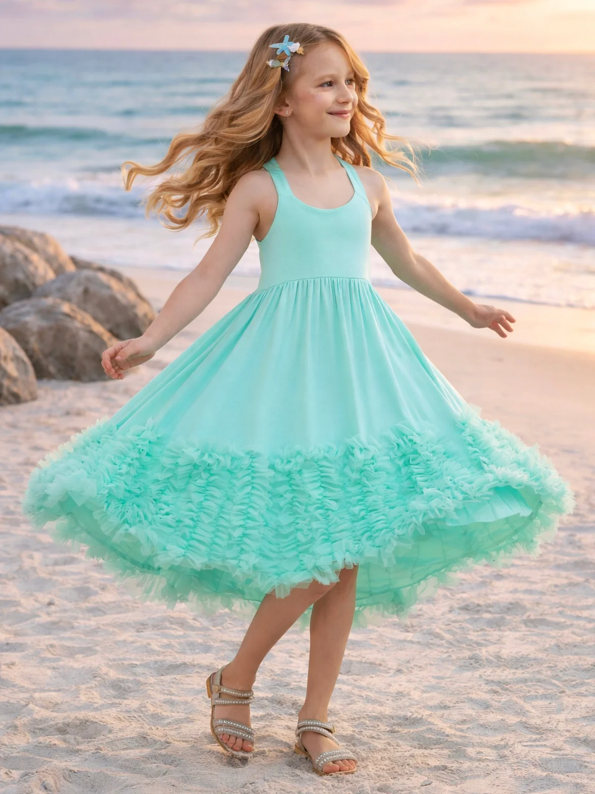 Mermaid Muse Aqua Cotton High-Lo Maxi Dress - Image 3
