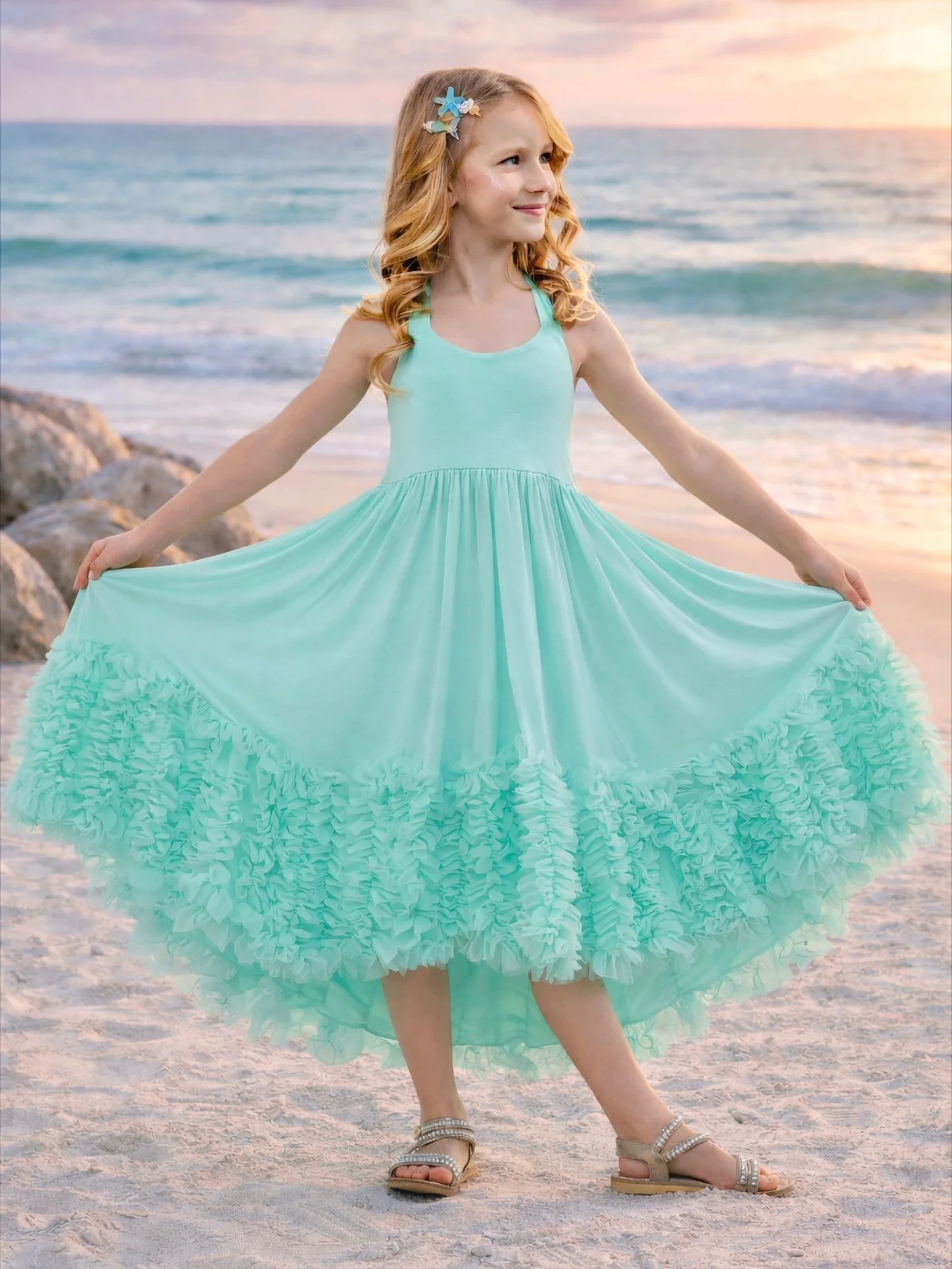 Mermaid Muse Aqua Cotton High-Lo Maxi Dress - Image 4