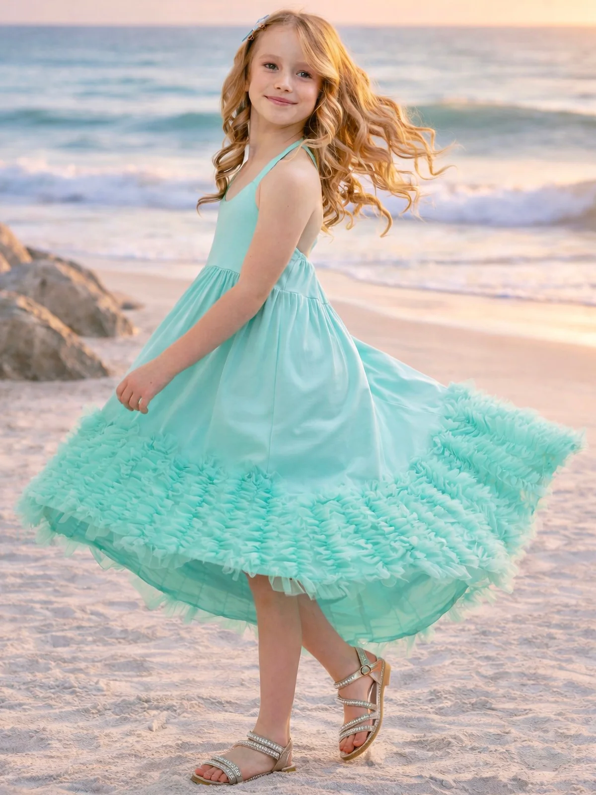 Mermaid Muse Aqua Cotton High-Lo Maxi Dress - Image 5