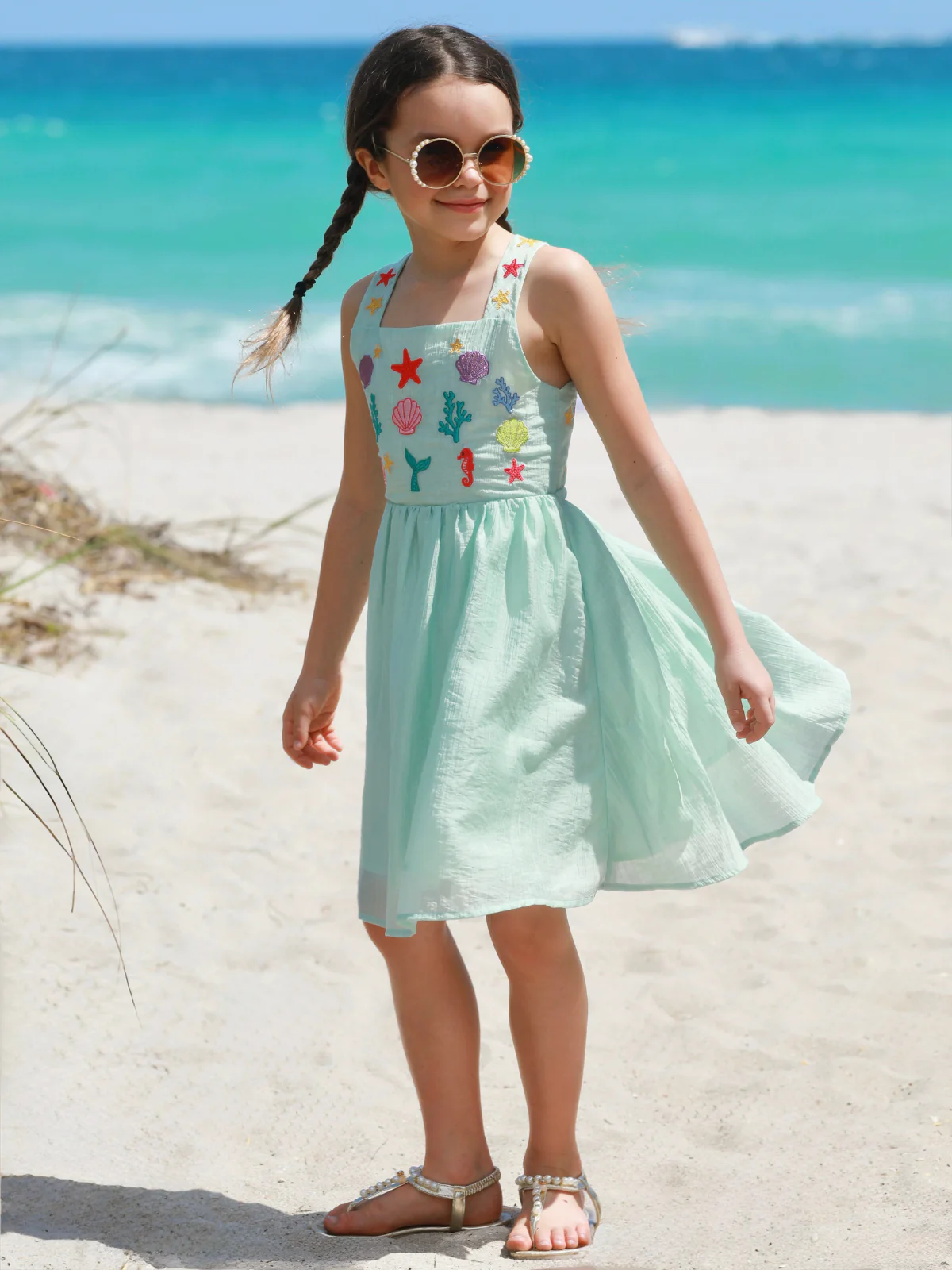 Seaside Cutier Embroidered Cross Back Dress - Image 6