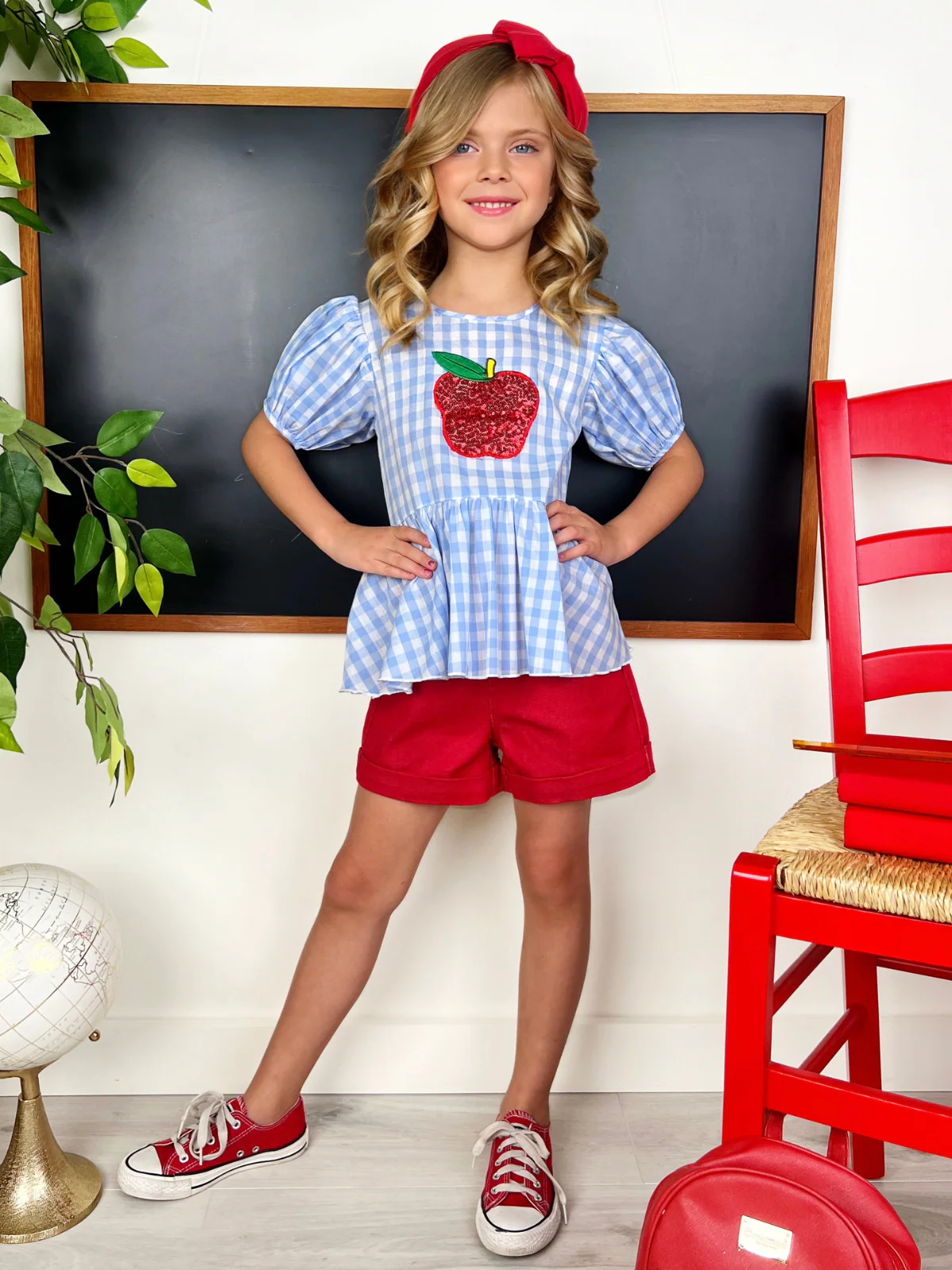 Sequin Apple Puff Sleeve Top & Red Short Set - Image 7