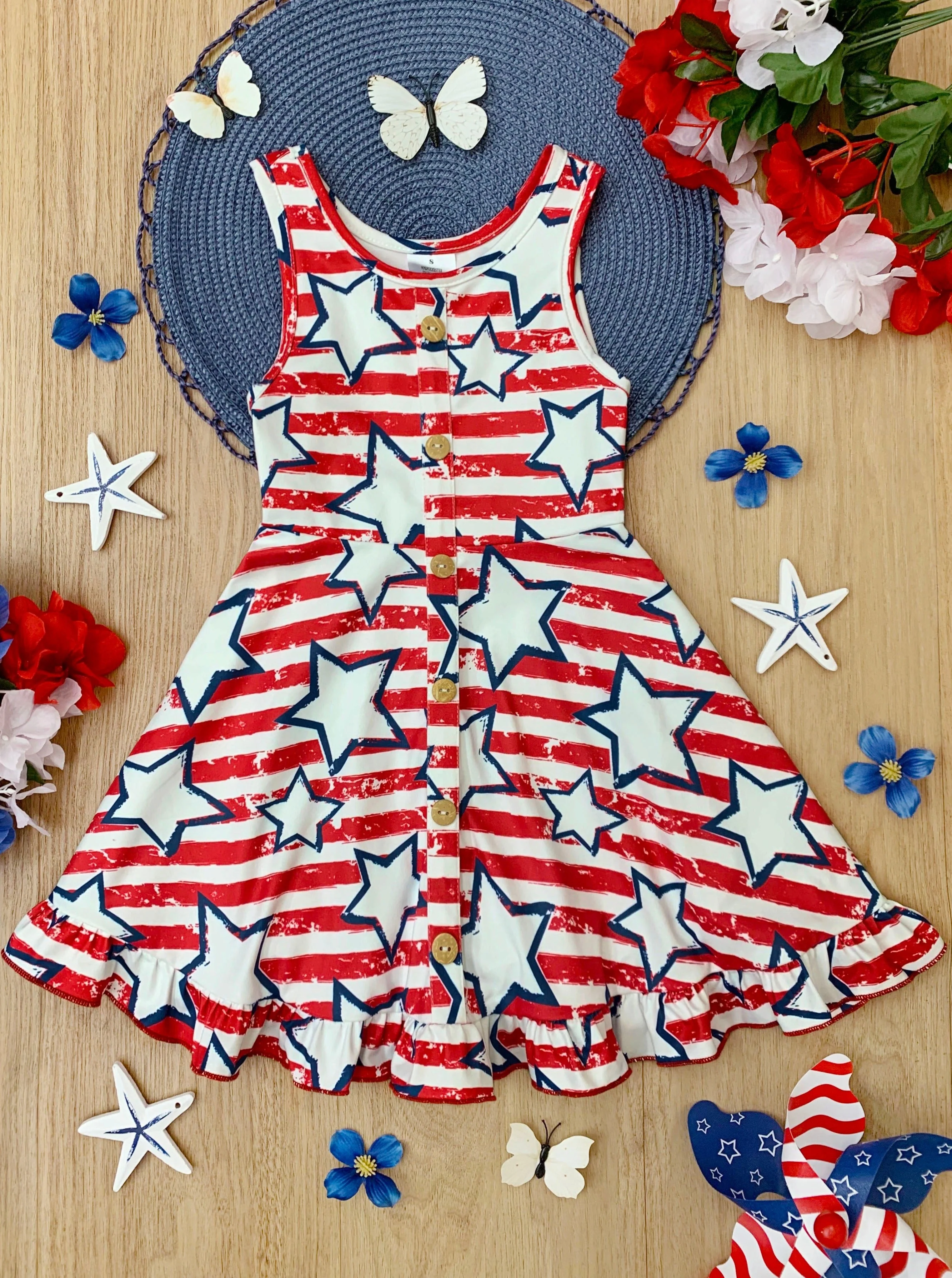 She Loves Stars and Stripes Ruffle Hem Sundress - Image 3