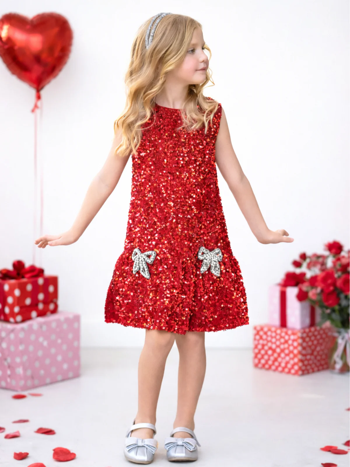 Shimmer & Sparkle Red Sequined Shift Dress - Image 2